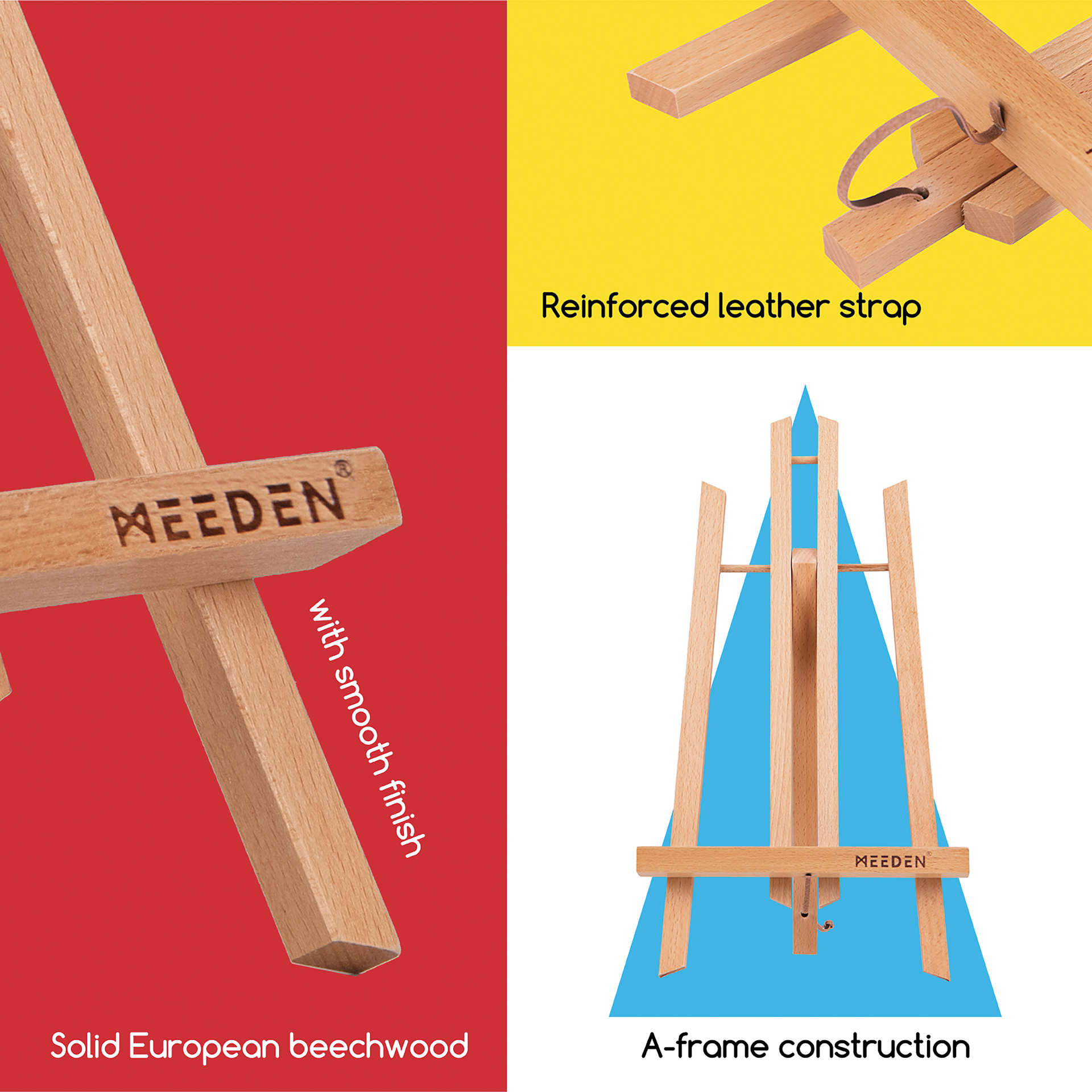 Meeden A-Frame Tabletop Display Easel - Natural, close-up of features