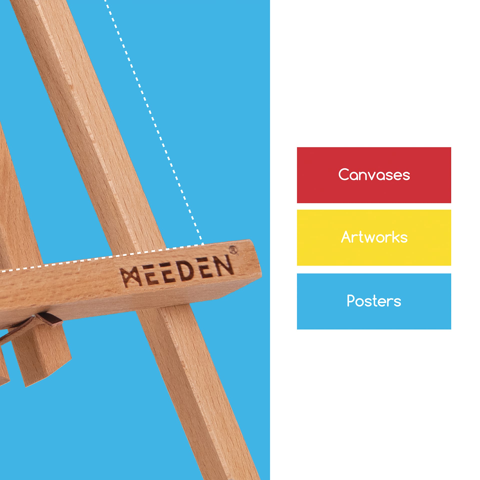 Meeden A-Frame Tabletop Display Easel - Natural, close-up of the engravement on easel