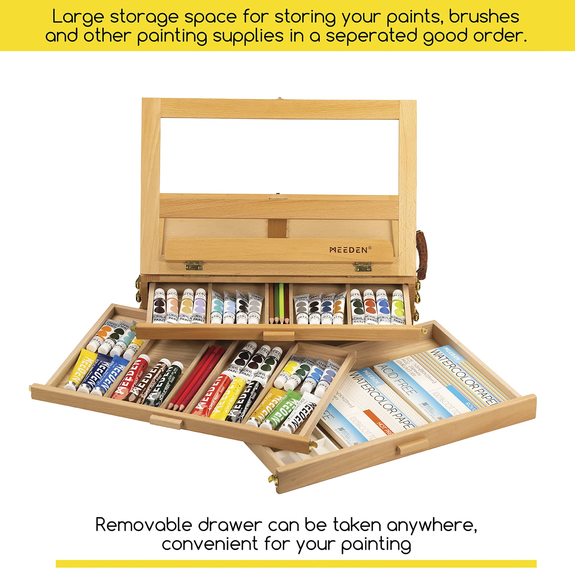 Meeden Adjustable Sketchbox Tabletop Easel has removeable drawers (art supplies not included)