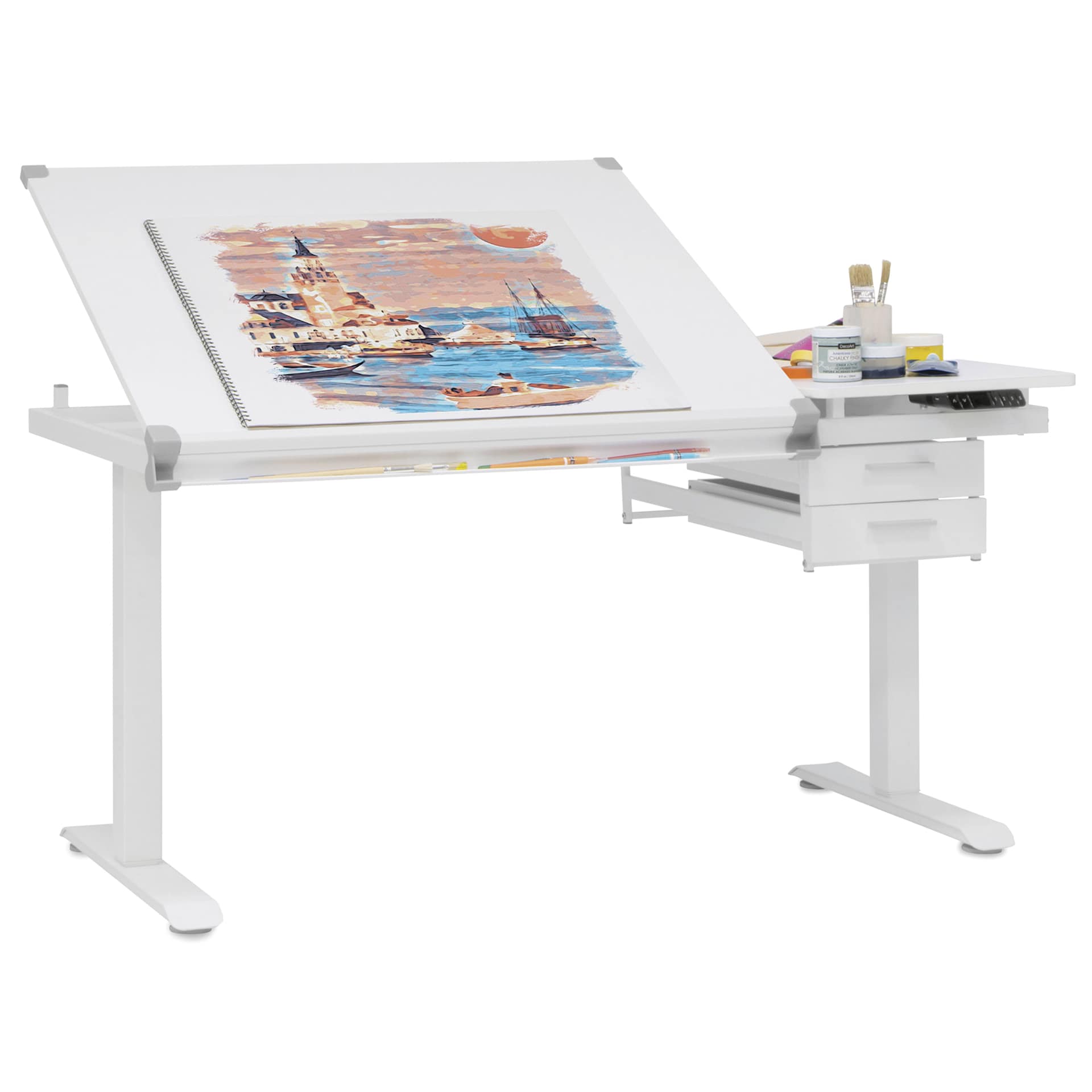 Studio Designs Graphix E-Lift Workstation, in use