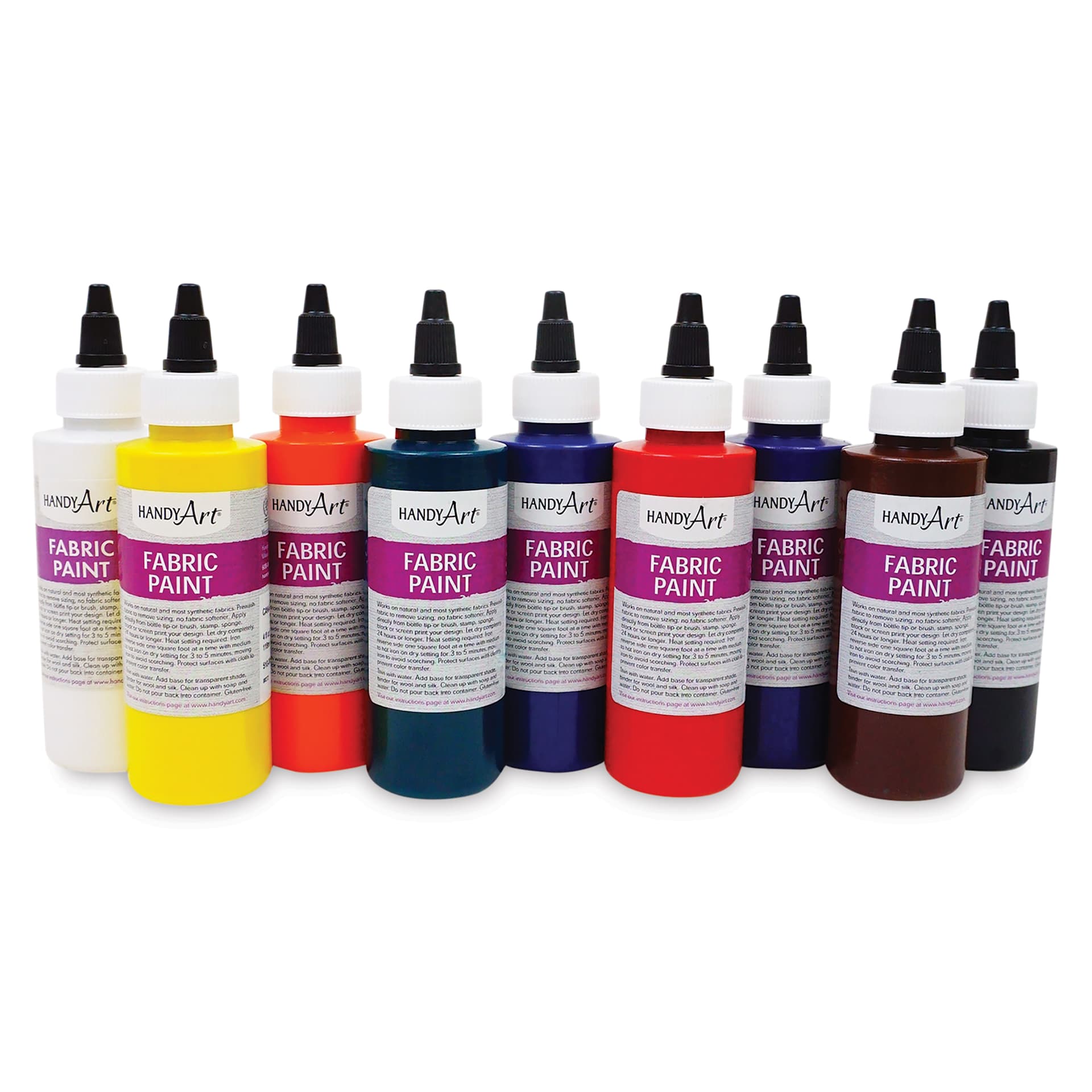 Handy Art Fabric Paint - Primary Set of 9 w/ Bucket, 4 oz showing paints