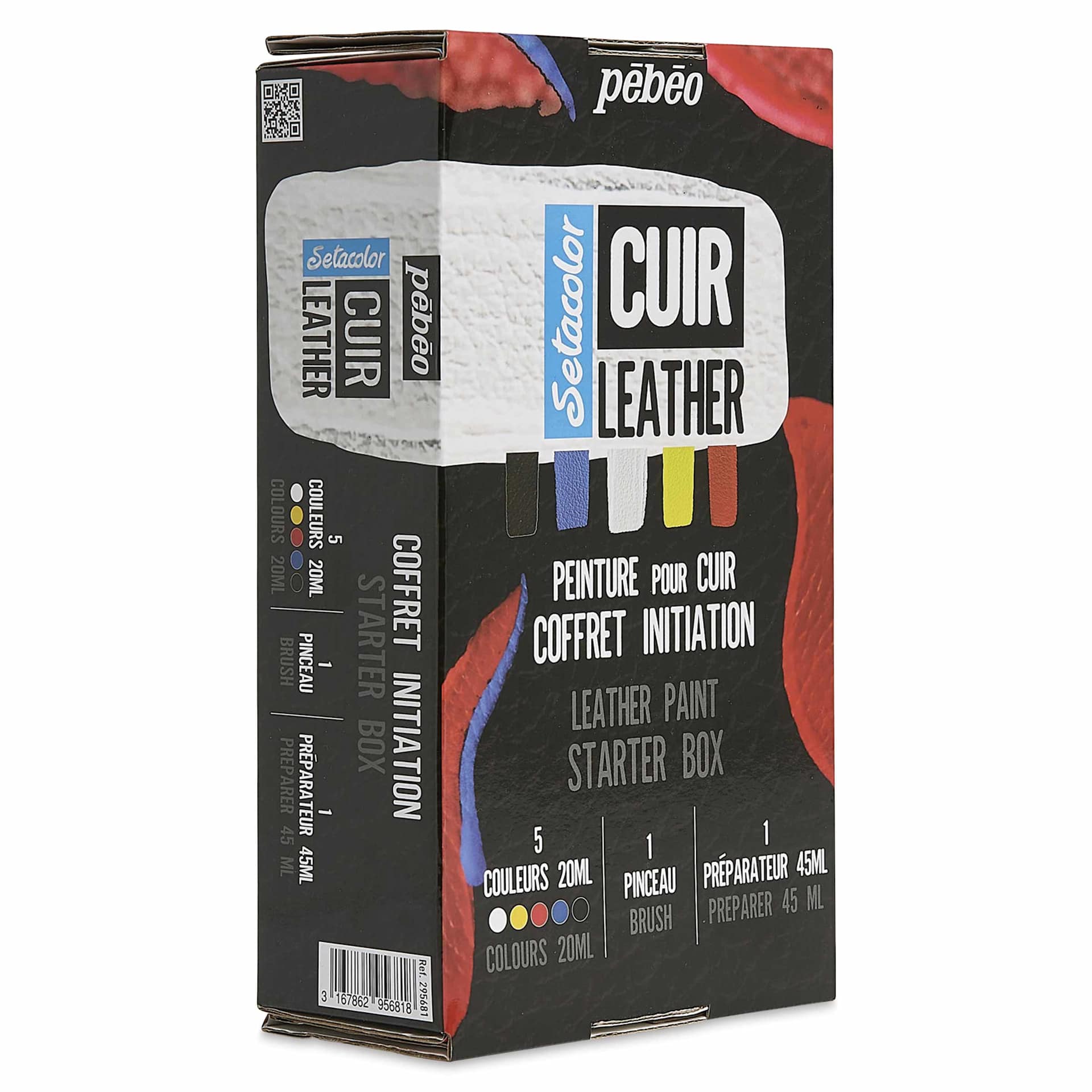 Pebeo Setacolor Leather Paint Set - Set of 7, Starter Box packaging angled view