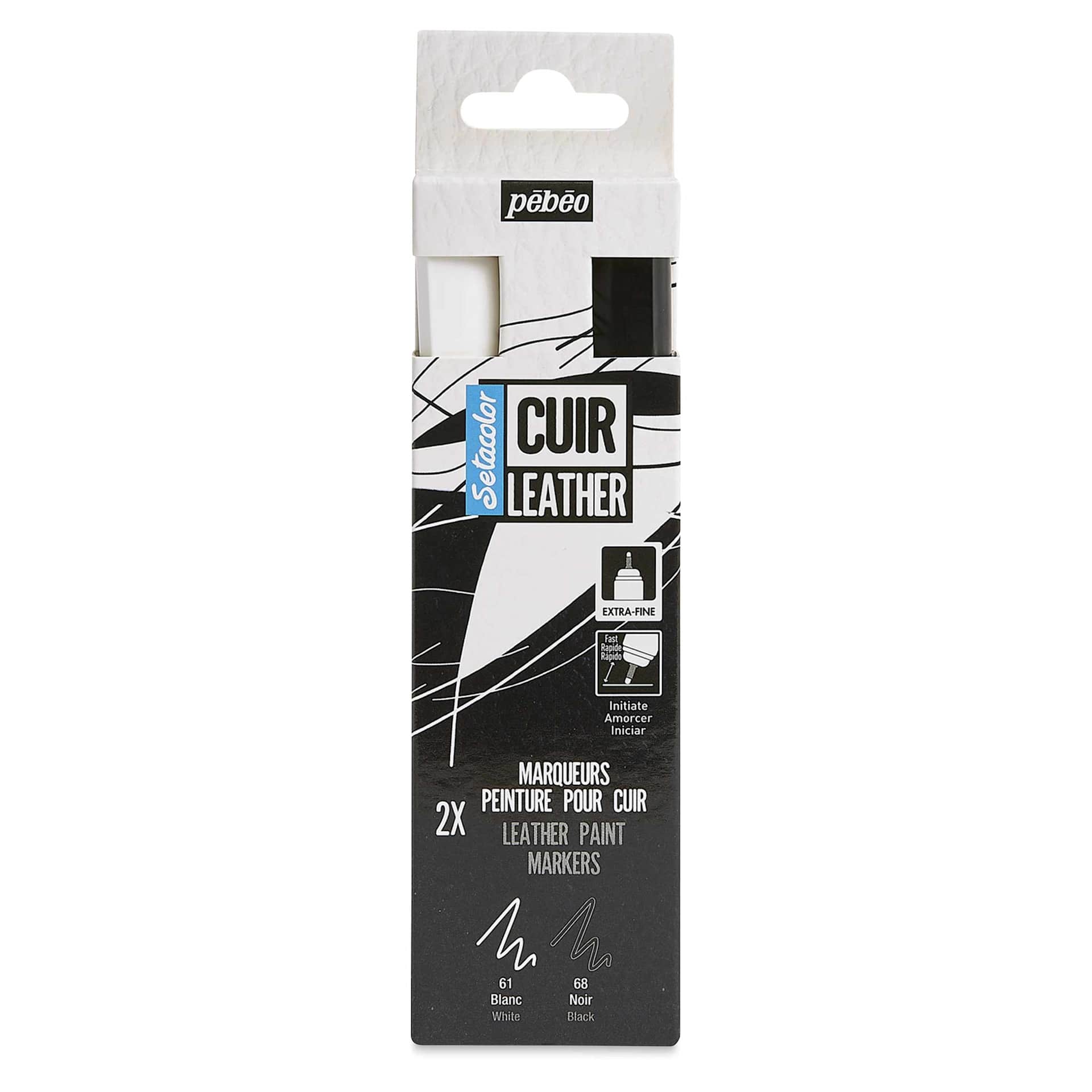 Pebeo Setacolor Leather Paint Markers - Set of 2, Black and White front of packaging