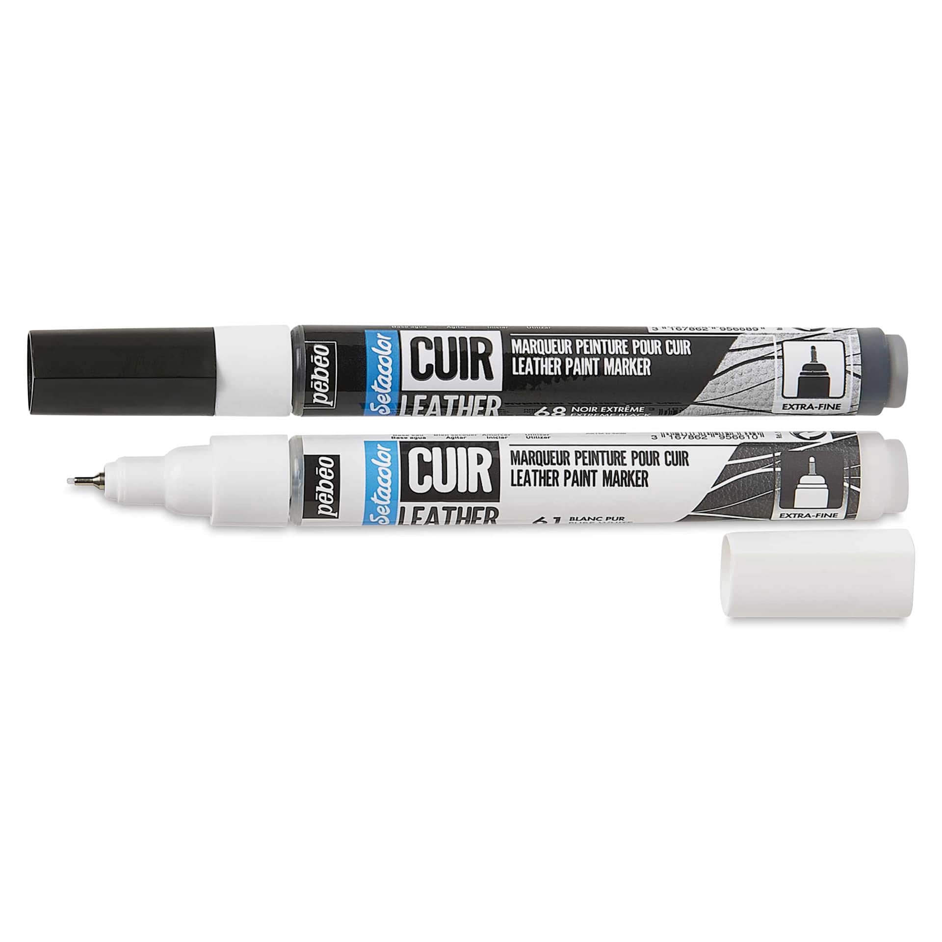 Pebeo Setacolor Leather Paint Markers - Set of 2, Black and White