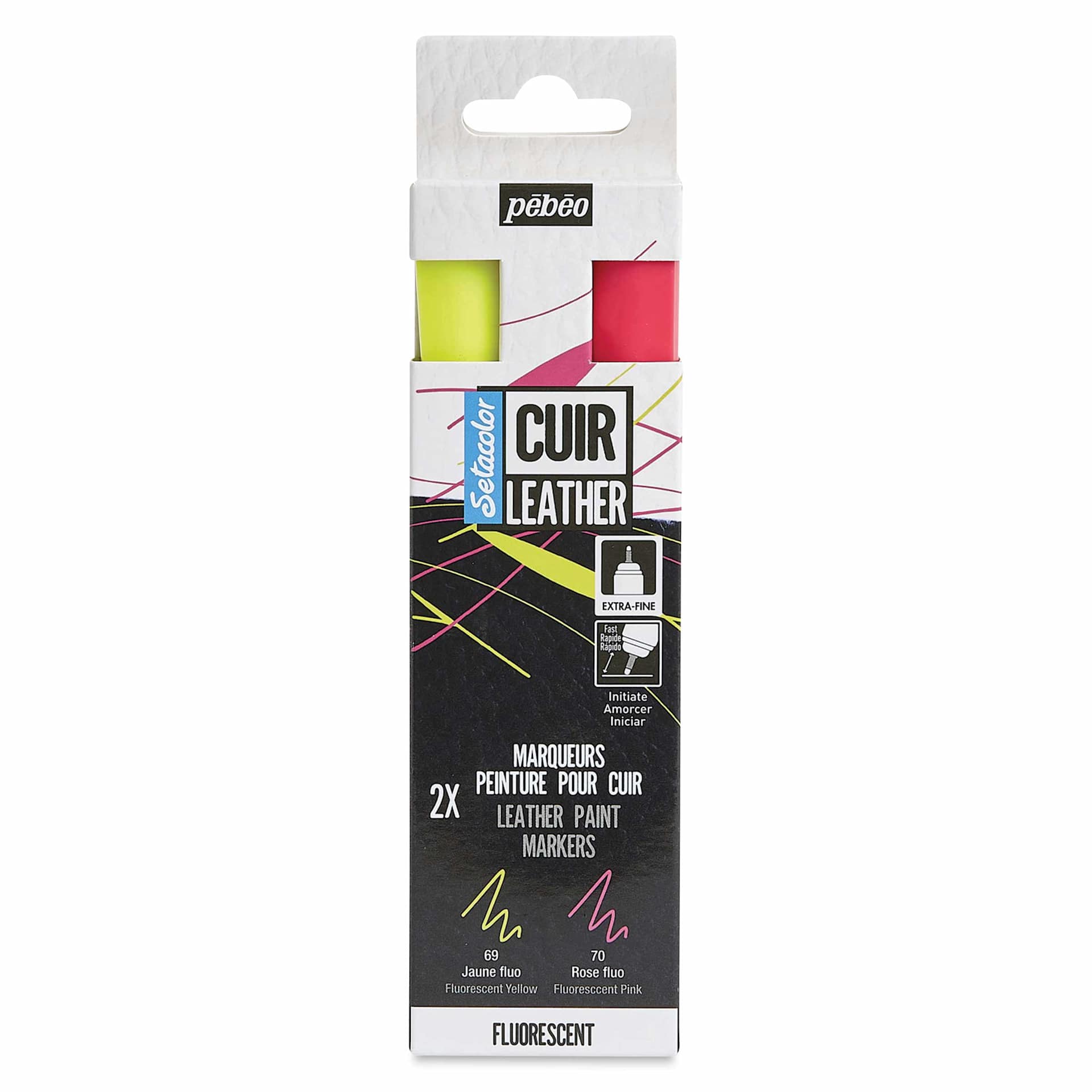 Pebeo Setacolor Leather Paint Markers - Set of 2, Fluorescents front of packaging