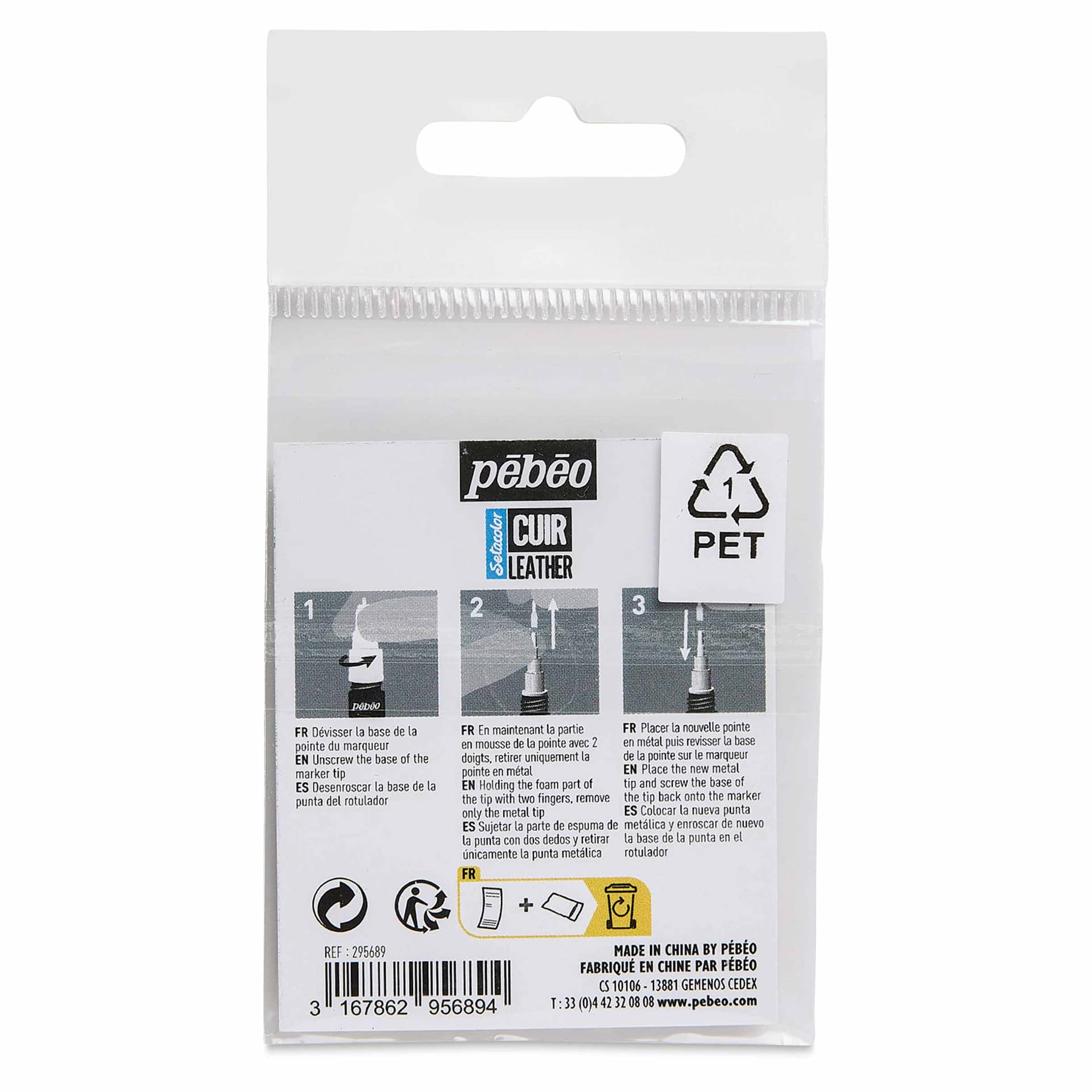Pebeo Setacolor Leather Paint Marker Replacement Tips - Pkg of 3 back of packaging