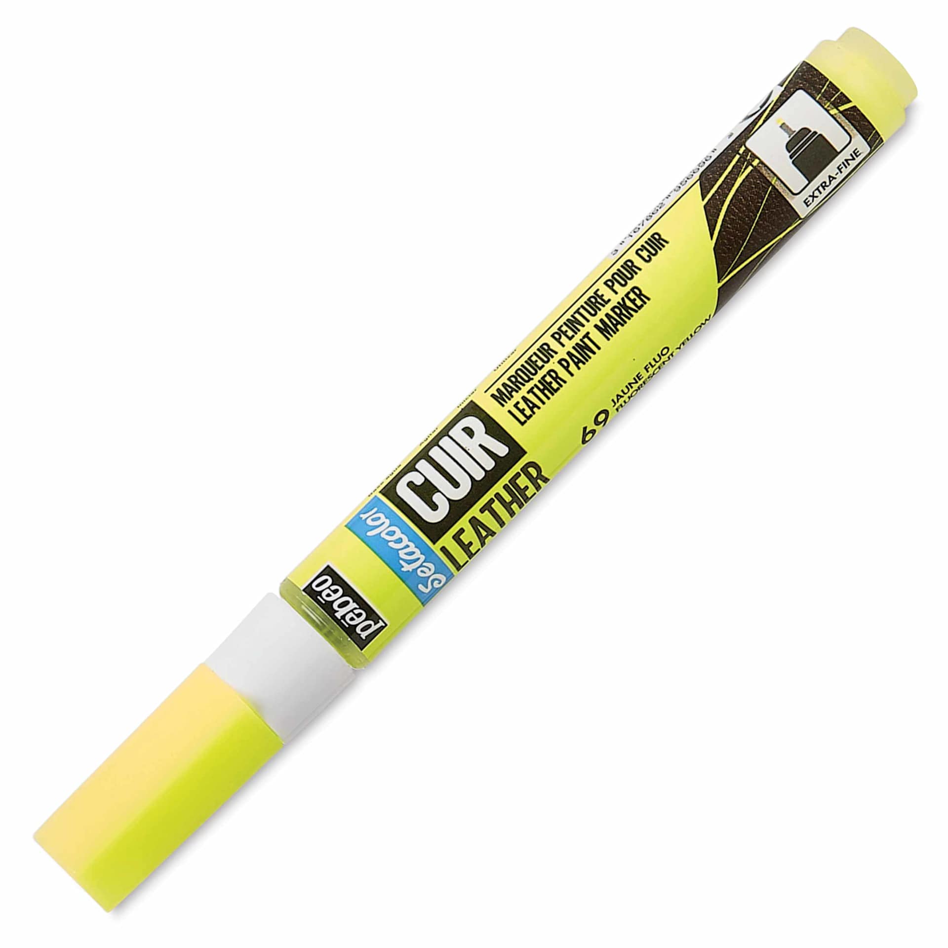 Pebeo Setacolor Leather Paint Marker - Fluorescent Yellow with cap on