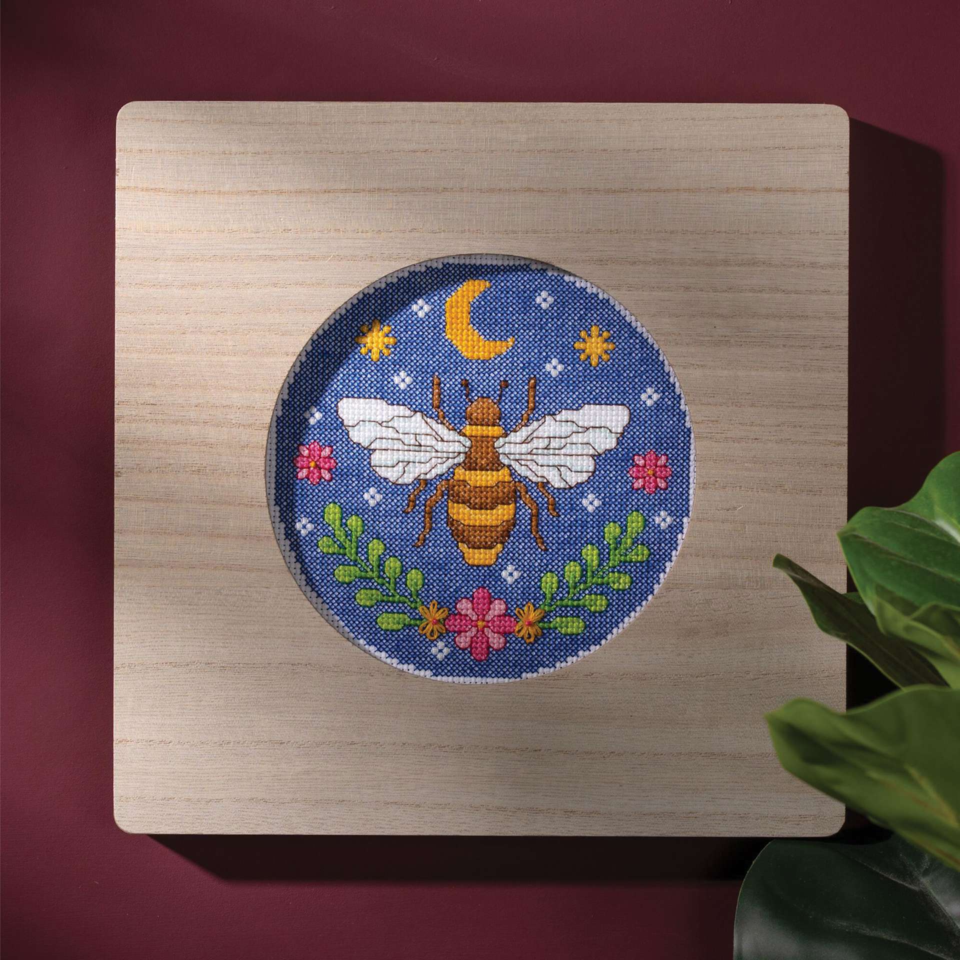 Bucilla Mindful Stitching Counted Cross Stitch Kit - Expressive Bee, 6" mounted to wood
