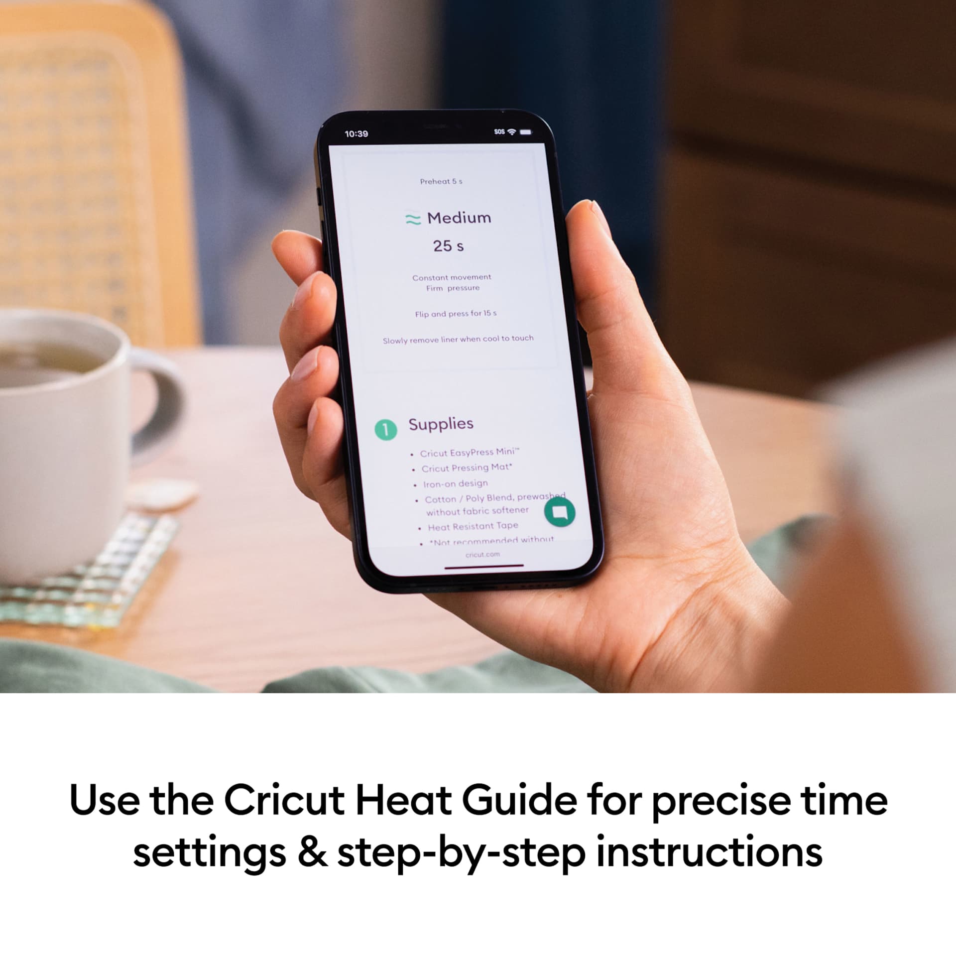 Use the Cricut Heat Guide for precise time settings & step-by-step instructions.