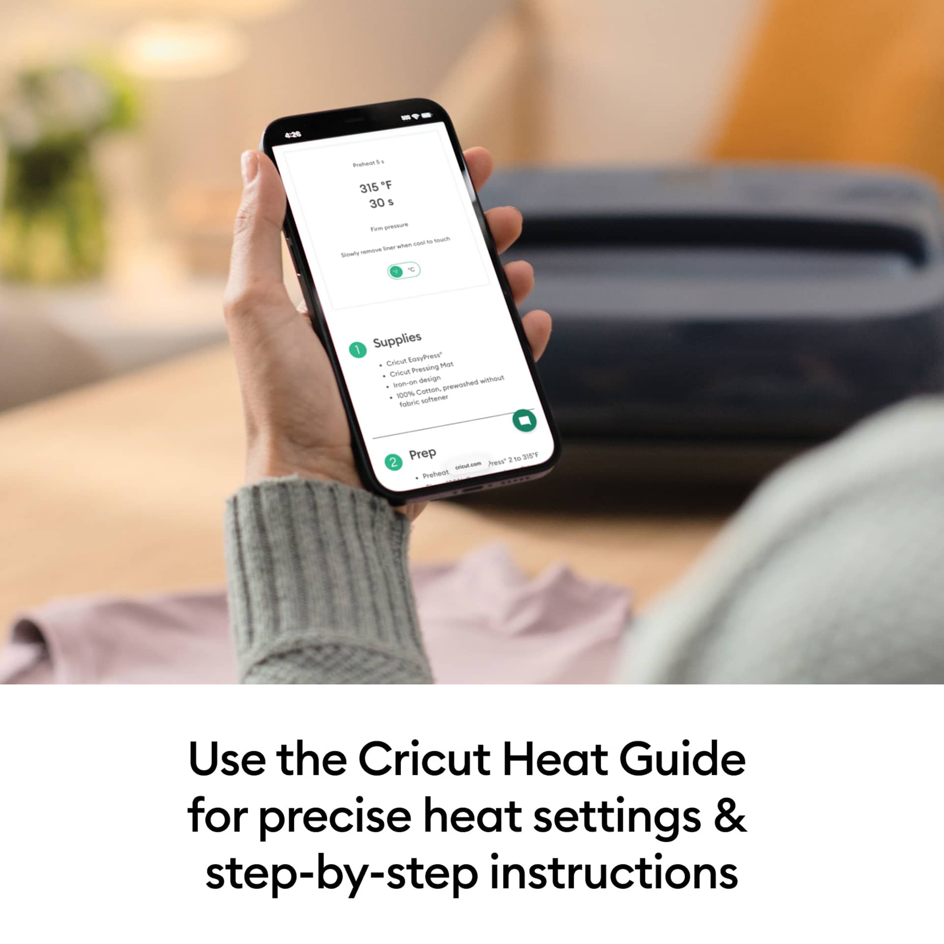 Use the Cricut Heat Guide for precise time settings & step-by-step instructions.