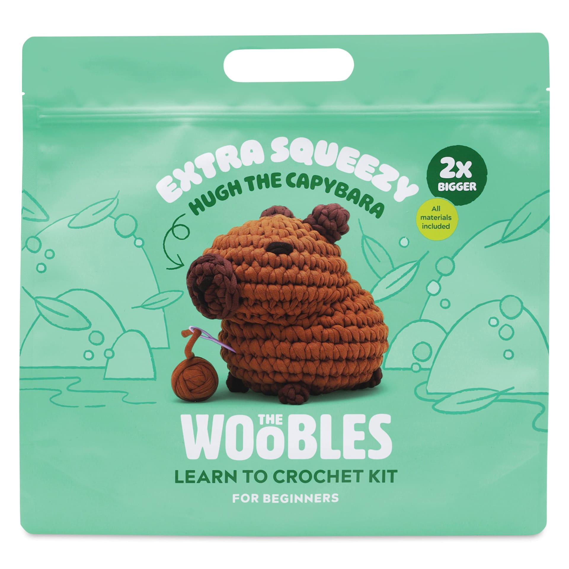 The Woobles Extra Squeezy Crochet Kit - Hugh the Capybara front of packaging