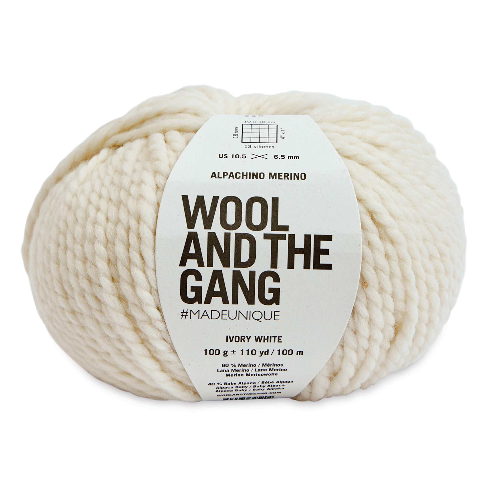 Wool and the Gang Alpachino Merino Yarn - Ivory White, 110 yards