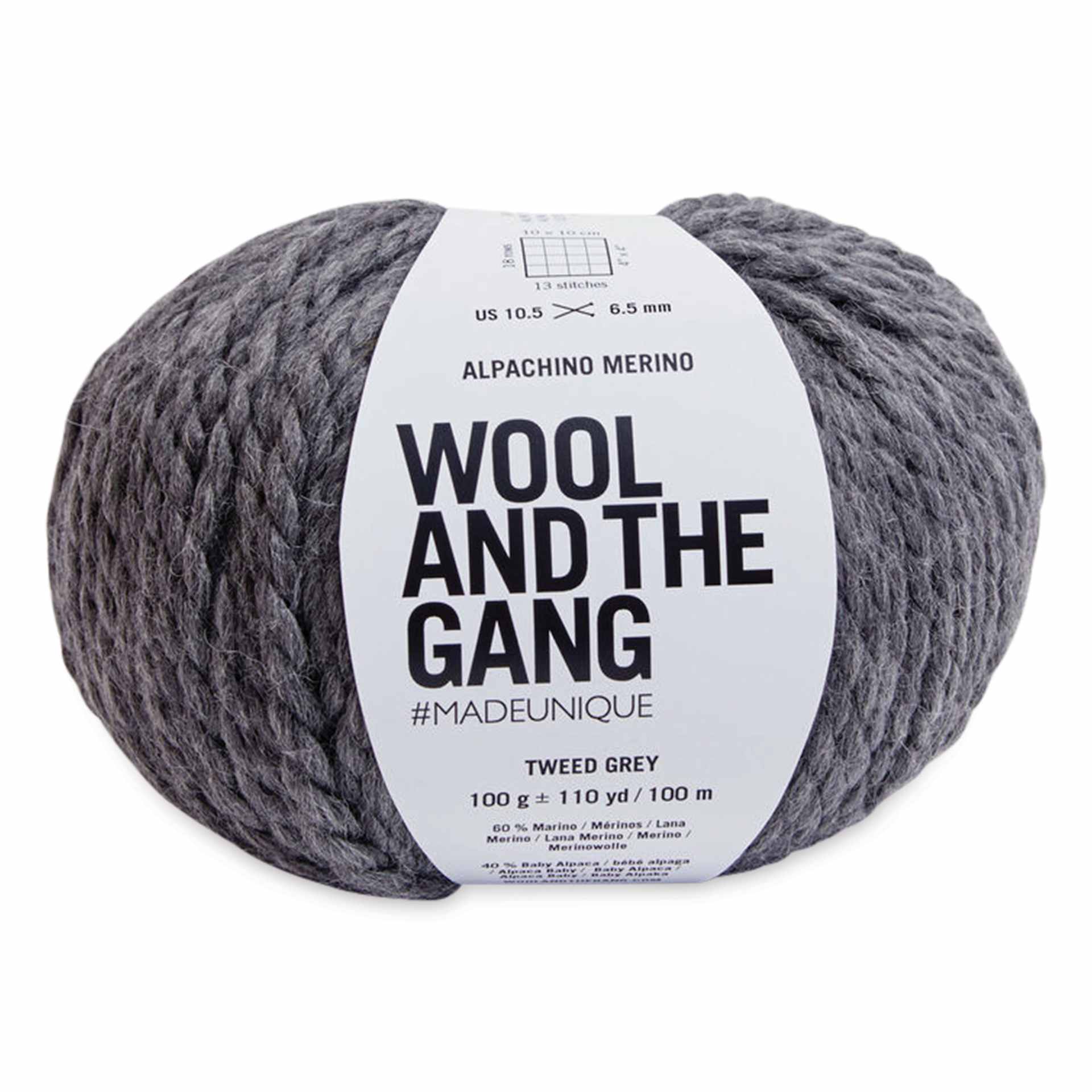 Wool and the Gang Alpachino Merino Yarn - Tweed Grey, 110 yards