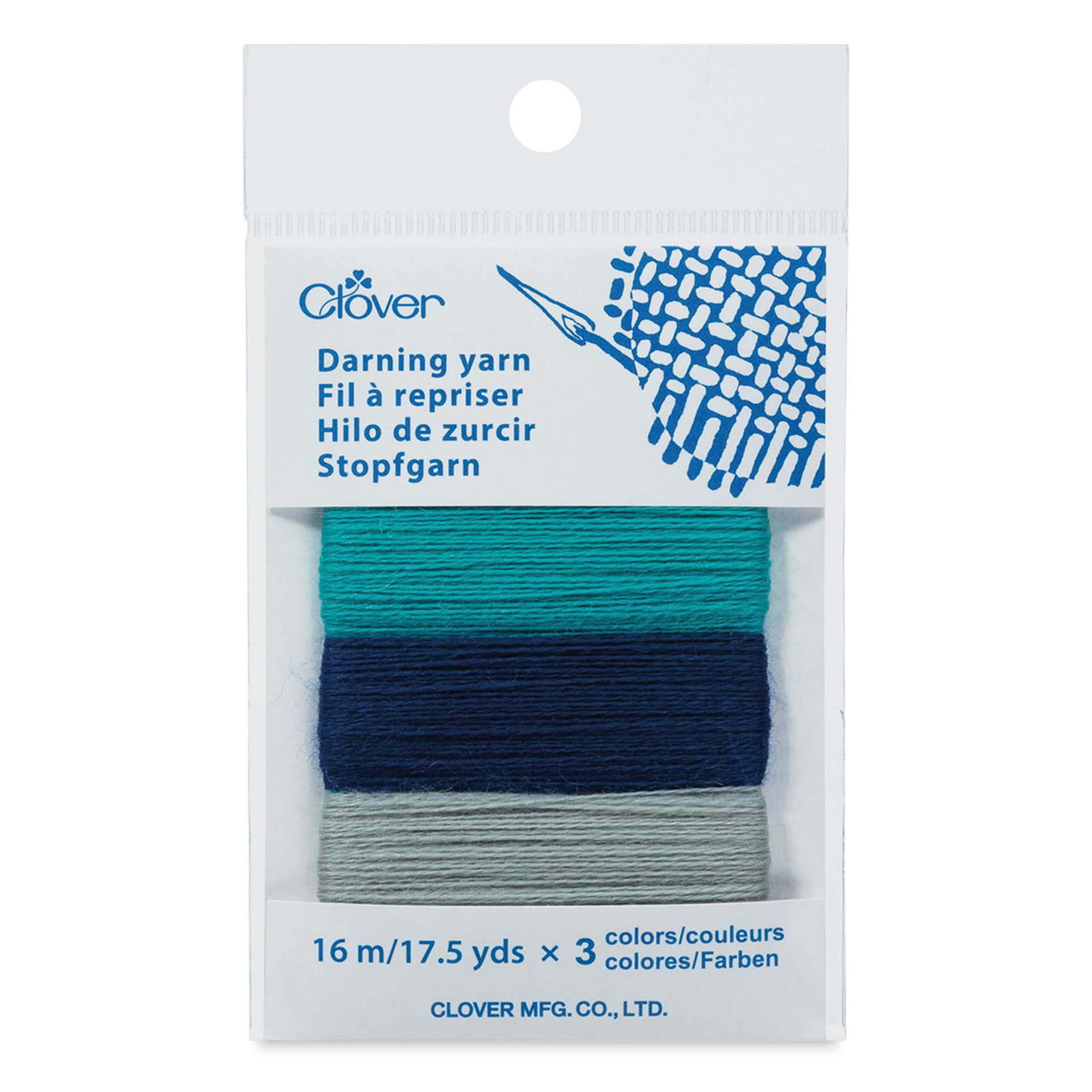 Clover Darning Yarn - Set of 3, Blue, 17.5 yds in packaging