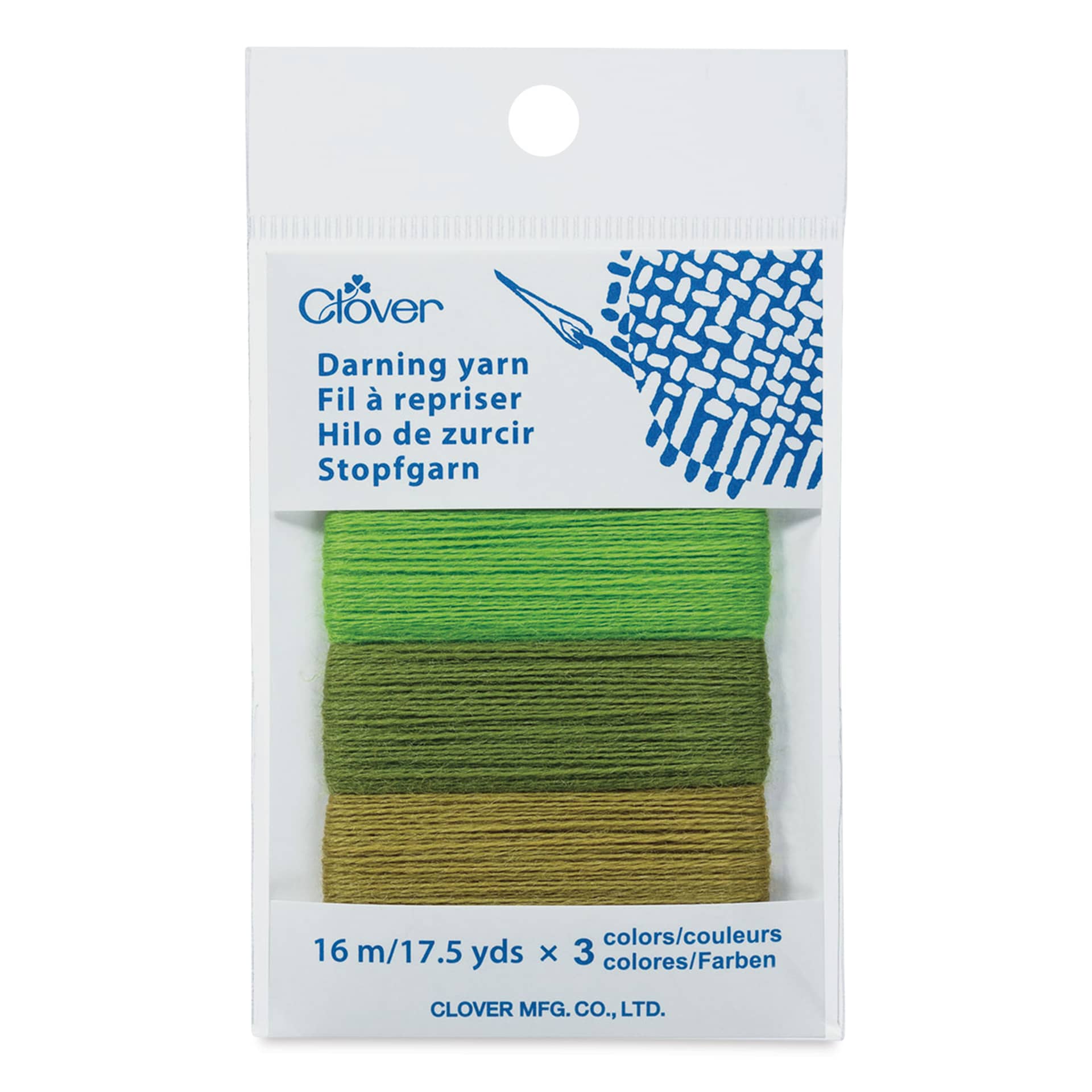 Clover Darning Yarn - Set of 3, Green, 17.5 yds in packaging