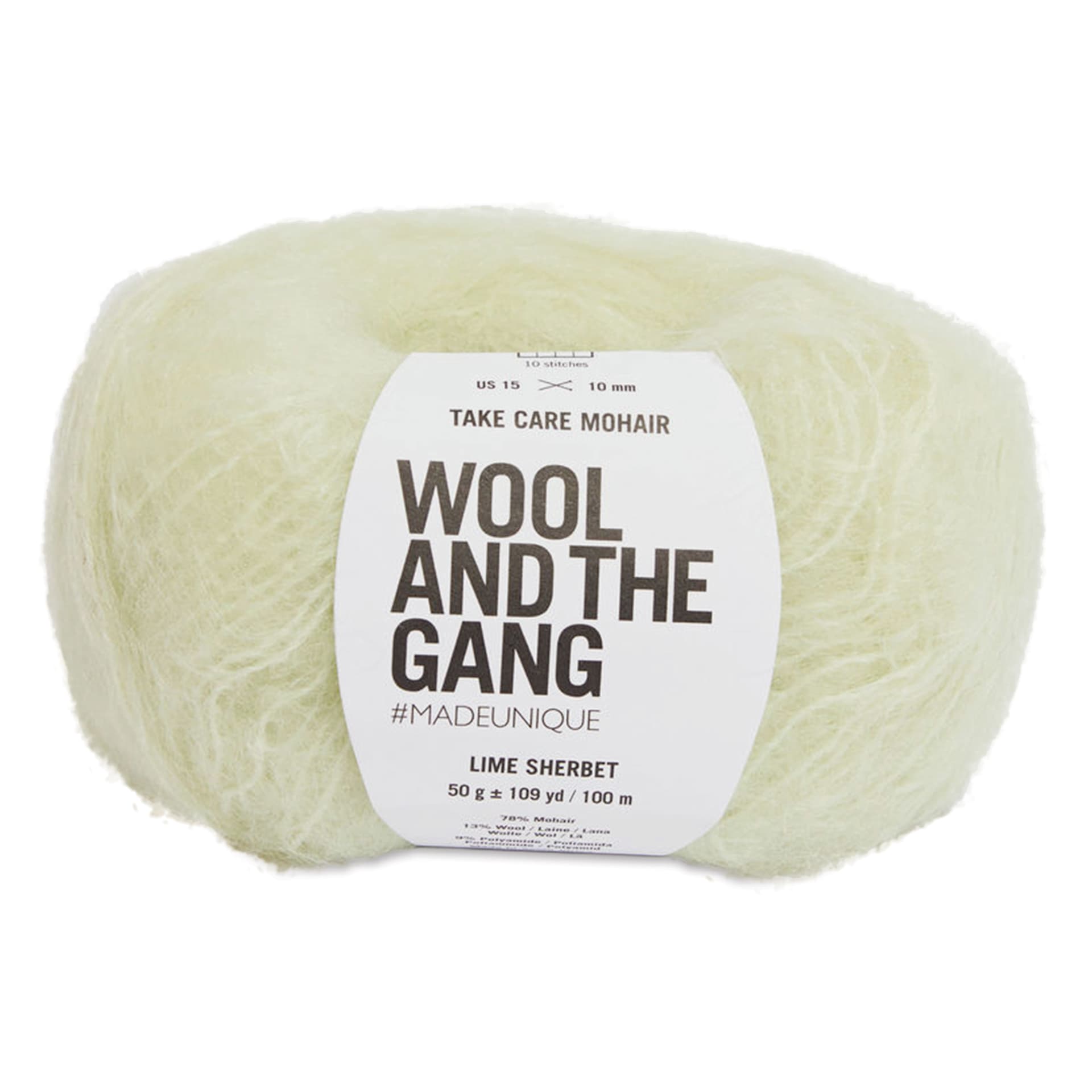 Wool and the Gang Take Care Mohair Yarn - Lime Sherbert, 109 yds