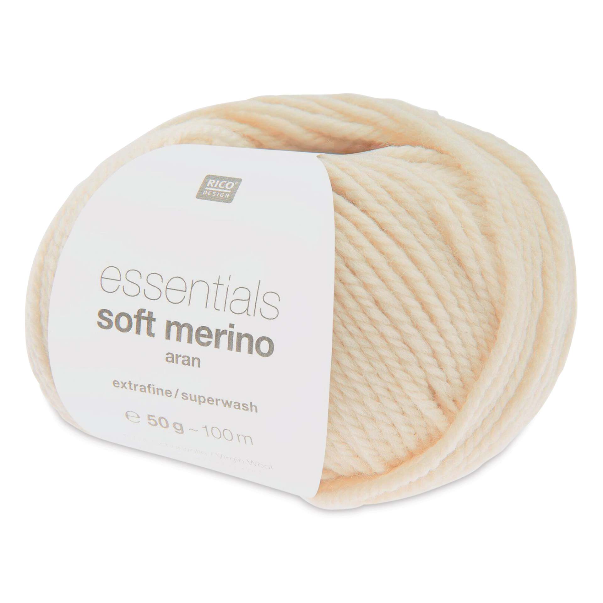 Rico Design Essentials Soft Merino Aran Yarn - Cream, 109 yds