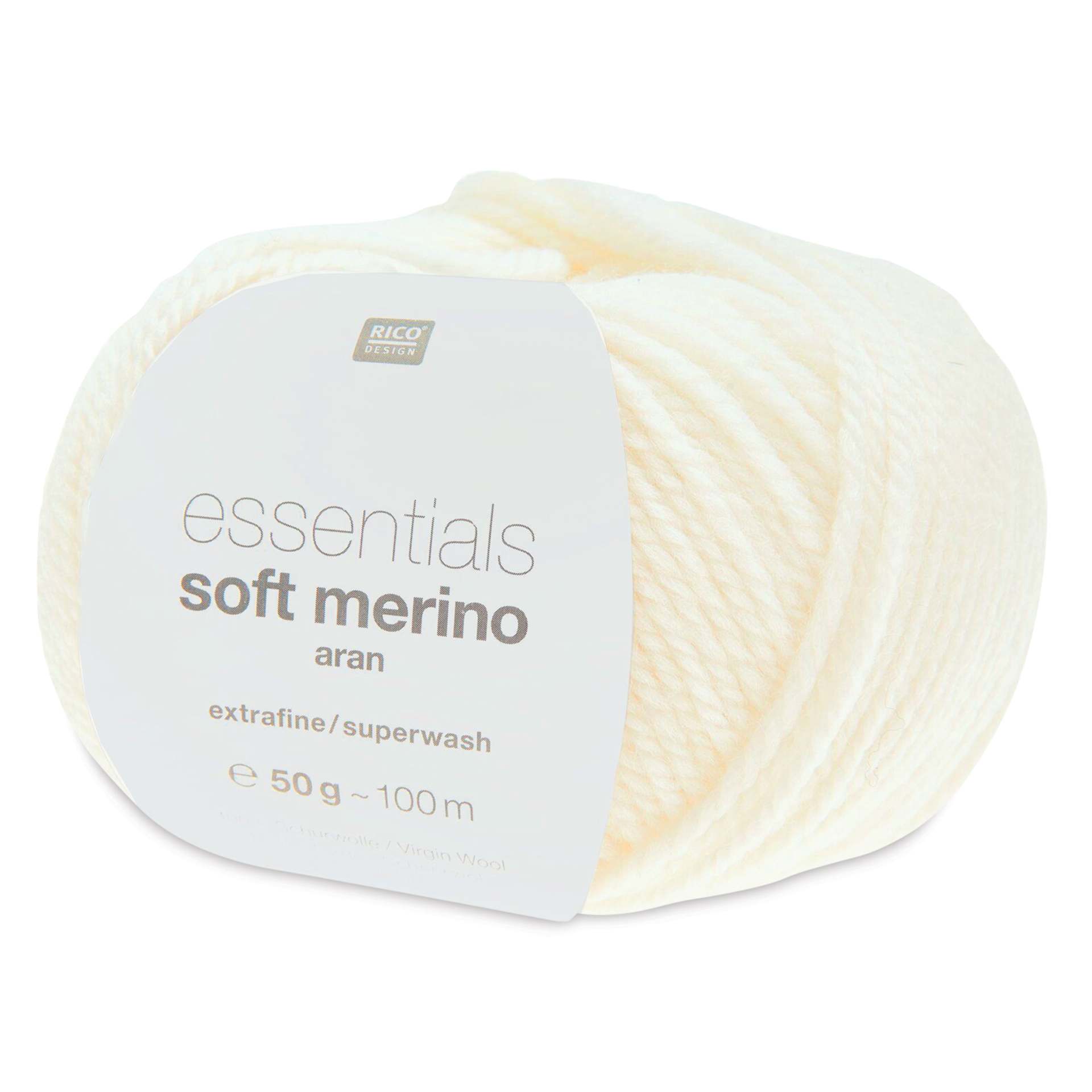 Rico Design Essentials Soft Merino Aran Yarn - Ecru, 109 yds