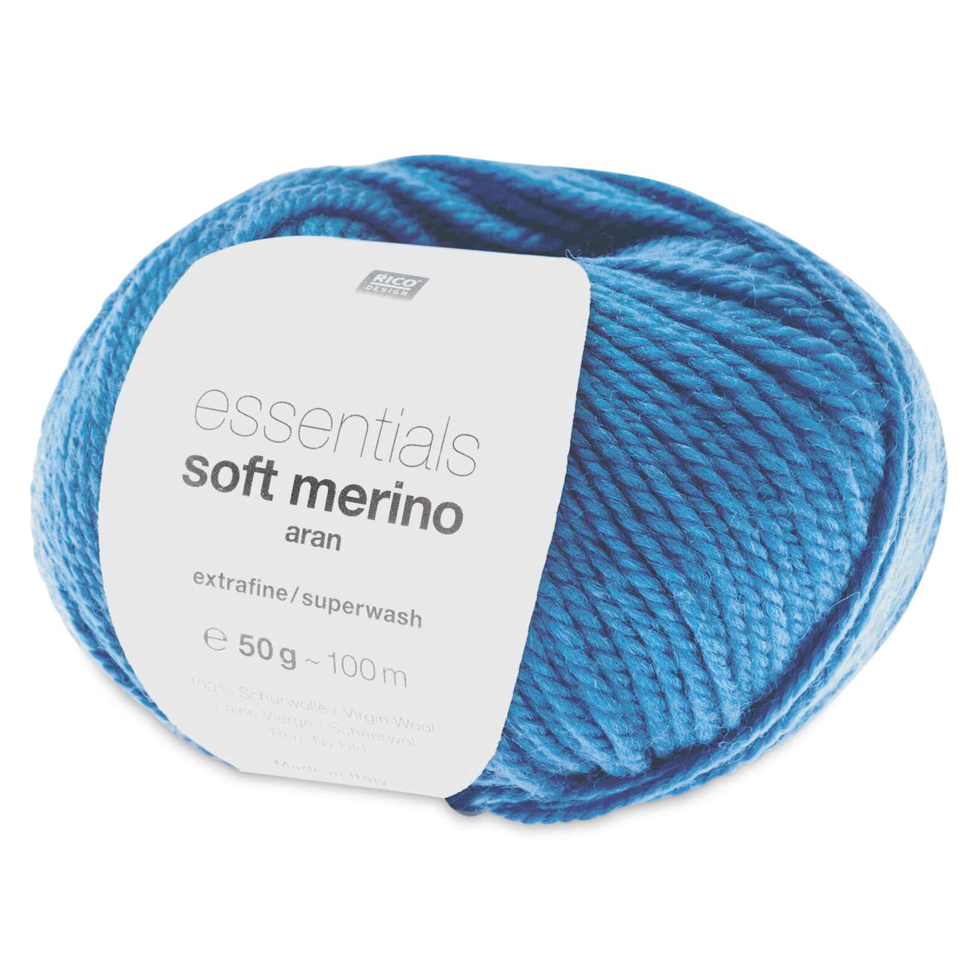 Rico Design Essentials Soft Merino Aran Yarn - Blue, 109 yds
