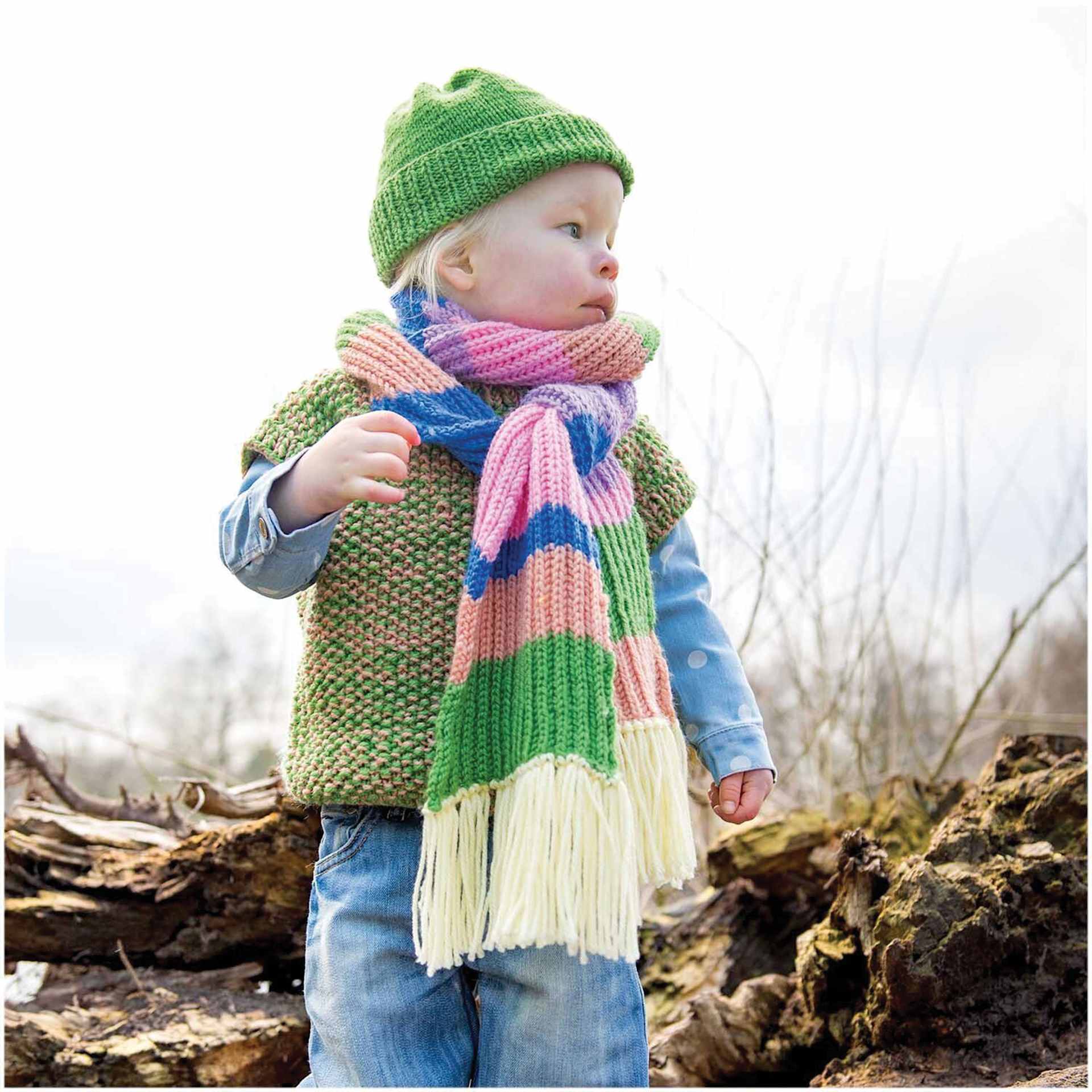 Rico Design Essentials Soft Merino Aran Yarn - Blue, 109 yds used in completed scarf project's design