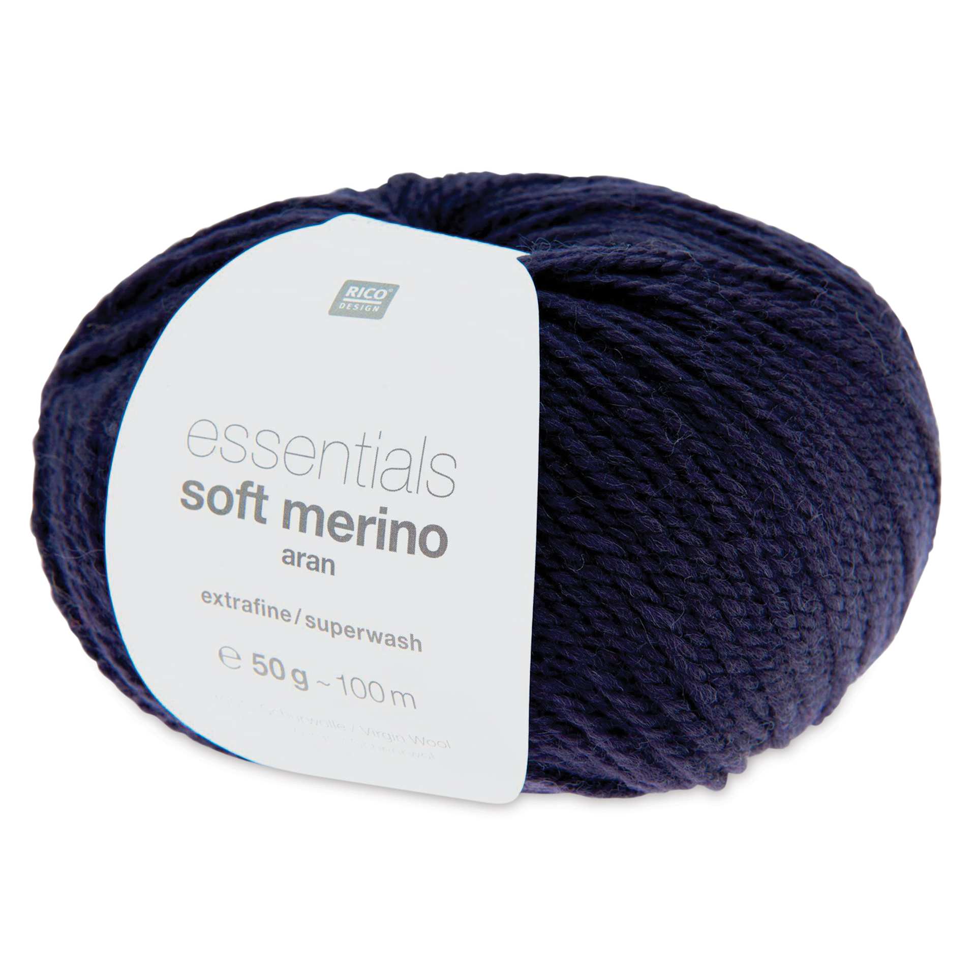 Rico Design Essentials Soft Merino Aran Yarn - Midnight Blue, 109 yds