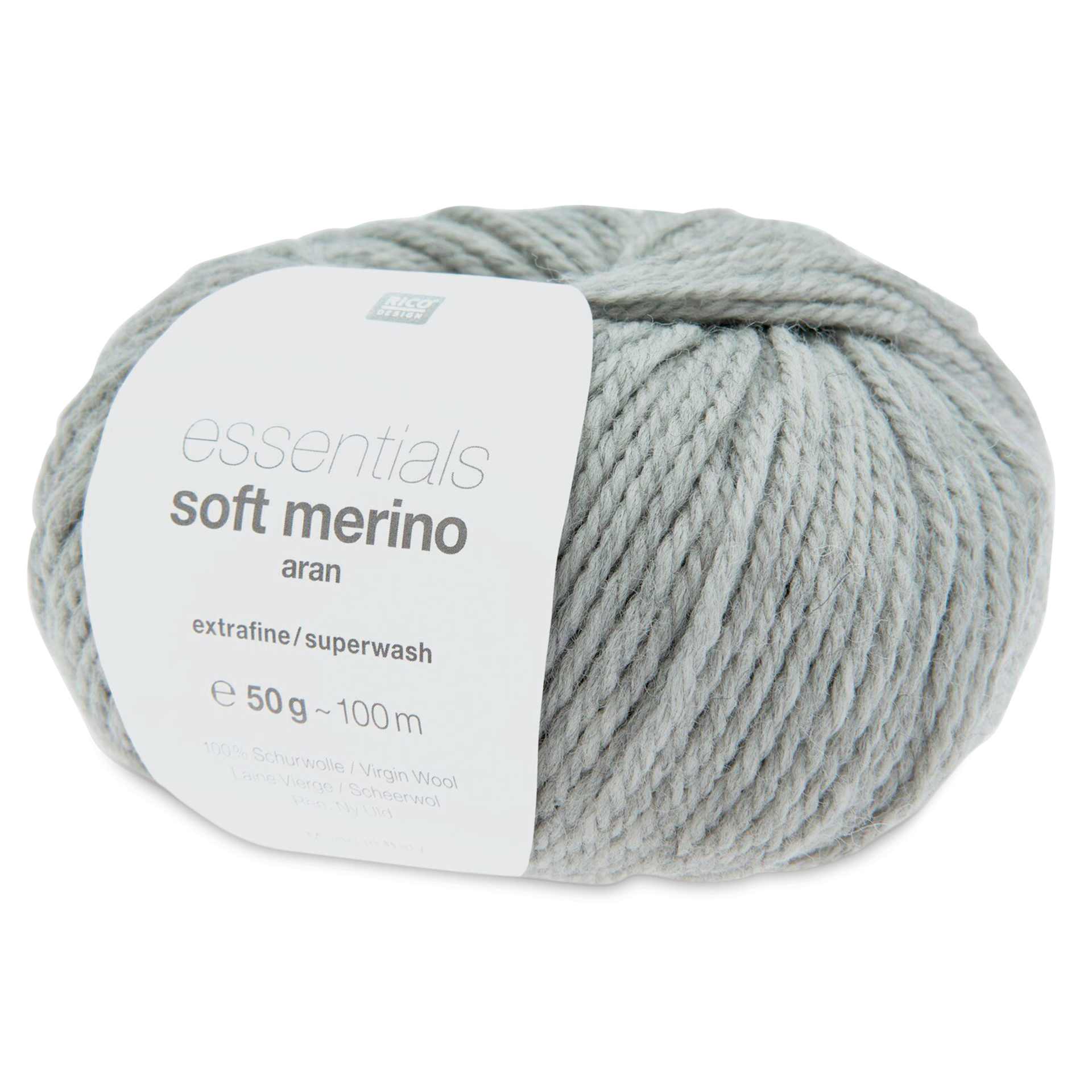 Rico Design Essentials Soft Merino Aran Yarn - Light Grey, 109 yds