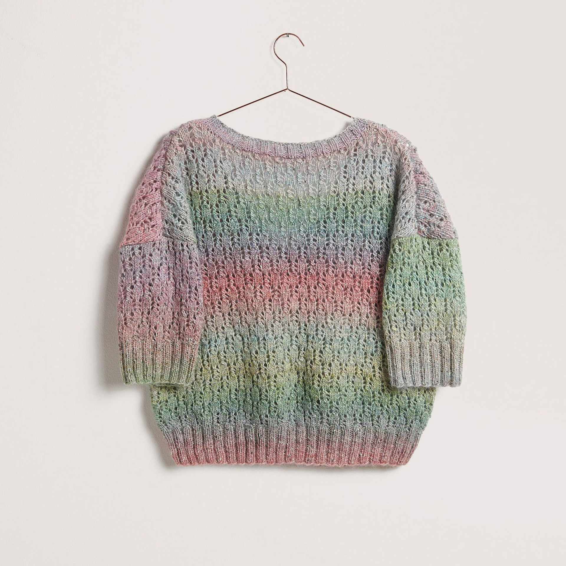Rico Design Creative Painted Power Cotton DK Yarn - Classic Rainbow. 100 g showing completed sweater project