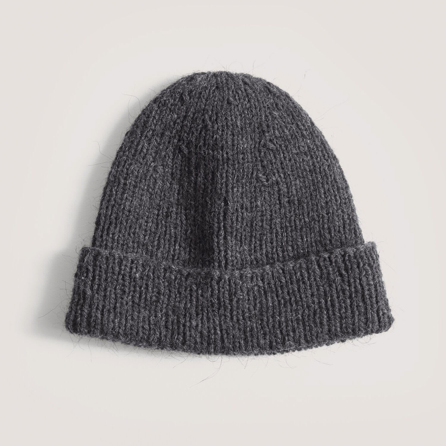 Rico Design Soft Alpaca Yarn - Slate, 137 yds showing completed hat project