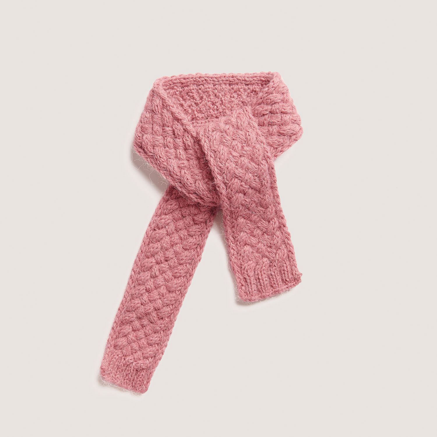 Rico Design Soft Alpaca Yarn - Pink, 137 yds showing completed scarf project