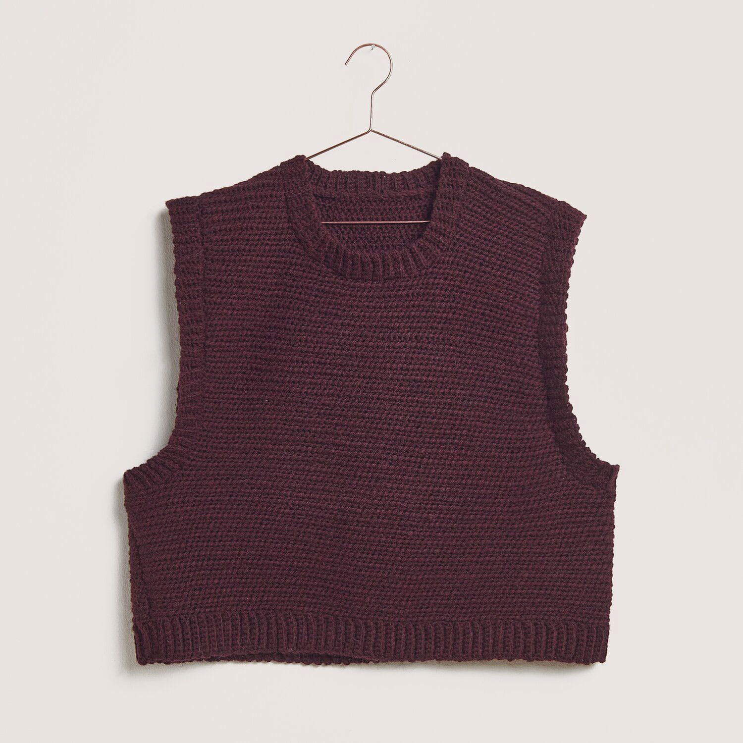 Rico Design Soft Alpaca Yarn - Burgundy, 137 yds showing completed shirt project