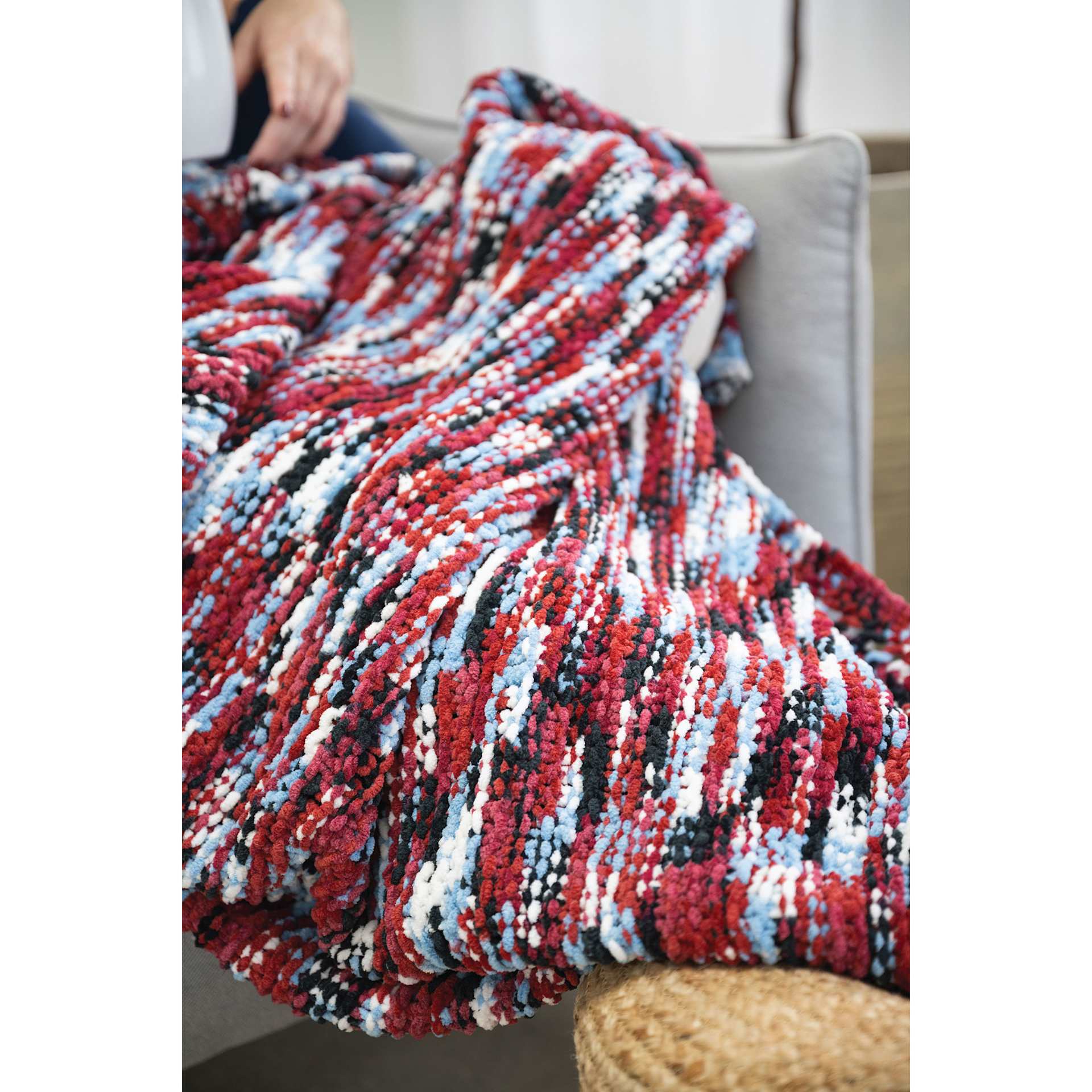 Lion Brand Cover Story Favorite Blanket Yarn - Burrr-Berry, 10.5 oz completed blanket project example