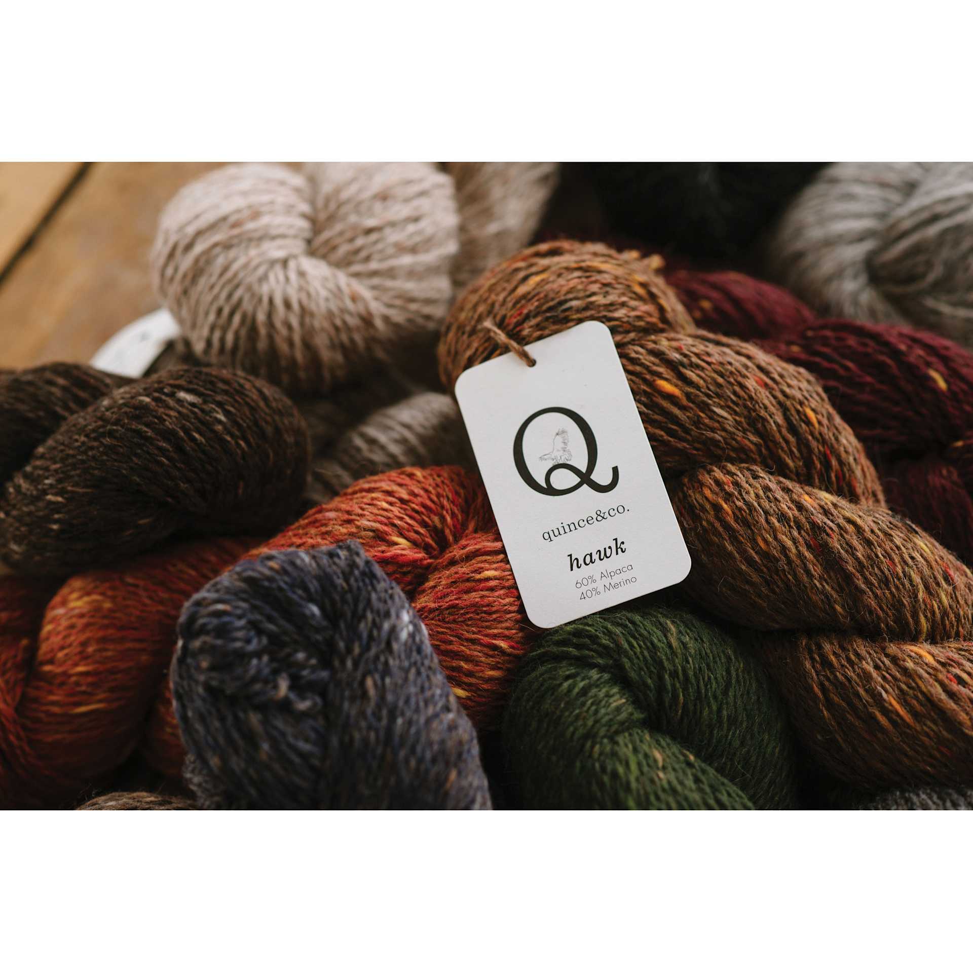 Quince & Co Hawk Yarn showing available colors stacked together