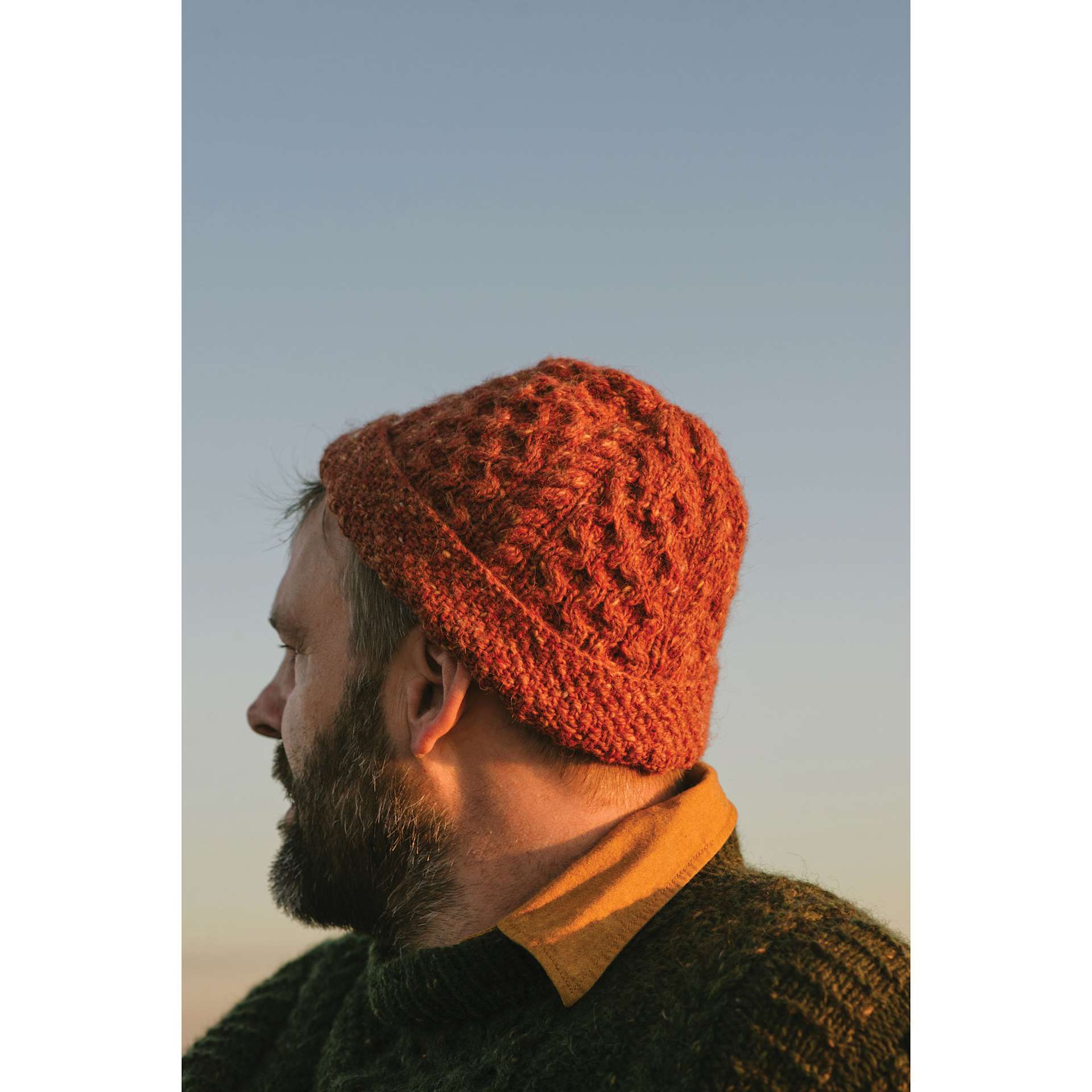 Quince & Co Hawk Yarn showing completed example hat project