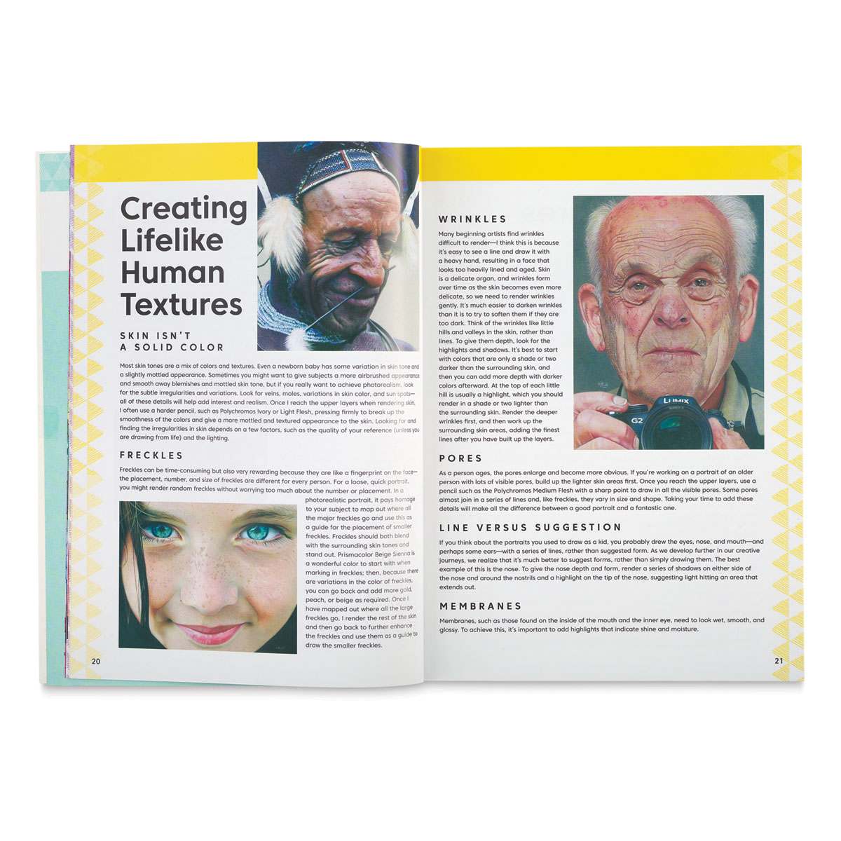 Realistic Portraits in Colored Pencil - Spread about creating lifelike facial textures
