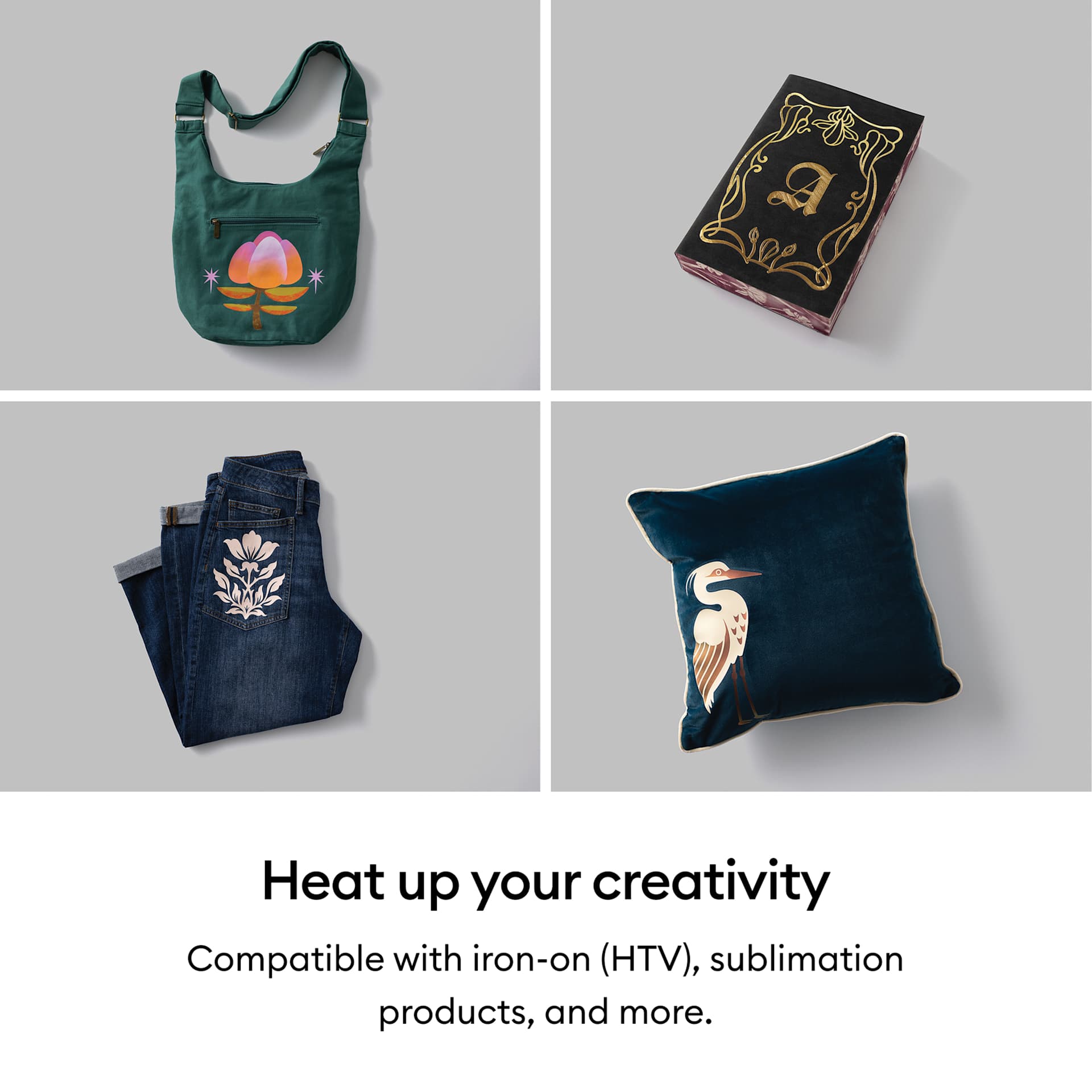 Heat up your creativity: Compatible with iron-on (HTV), sublimation products, and more.