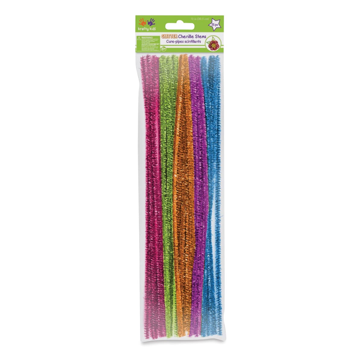 Krafty Kids Chenille Stems - Tinsel, Assorted Colors, 12", Package of 35 (In packaging)
