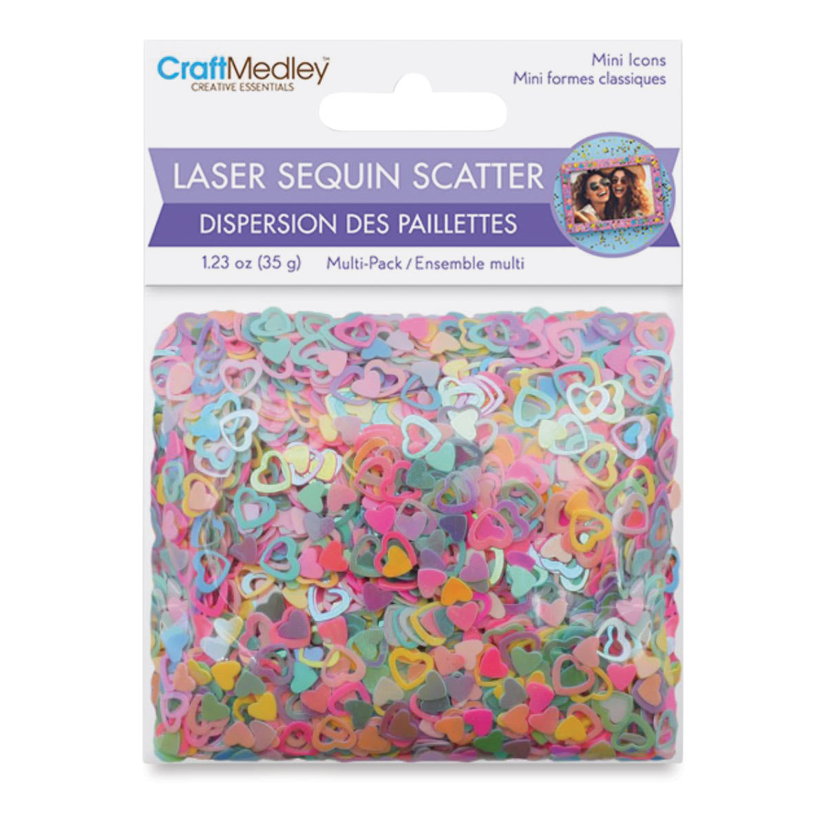 Craft Medley Mini Laser Sequin Scatter - Open Heart, 1.23 oz front of packaging