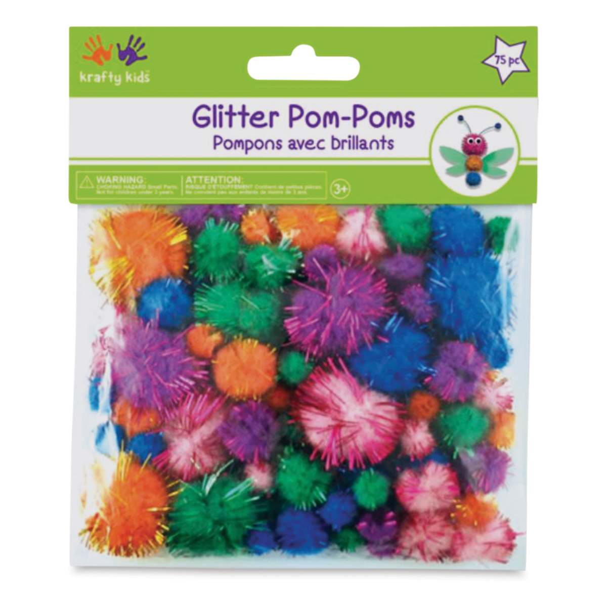 Krafty Kids Tinsel Pom Poms - Glitter, Package of 75 (In packaging)