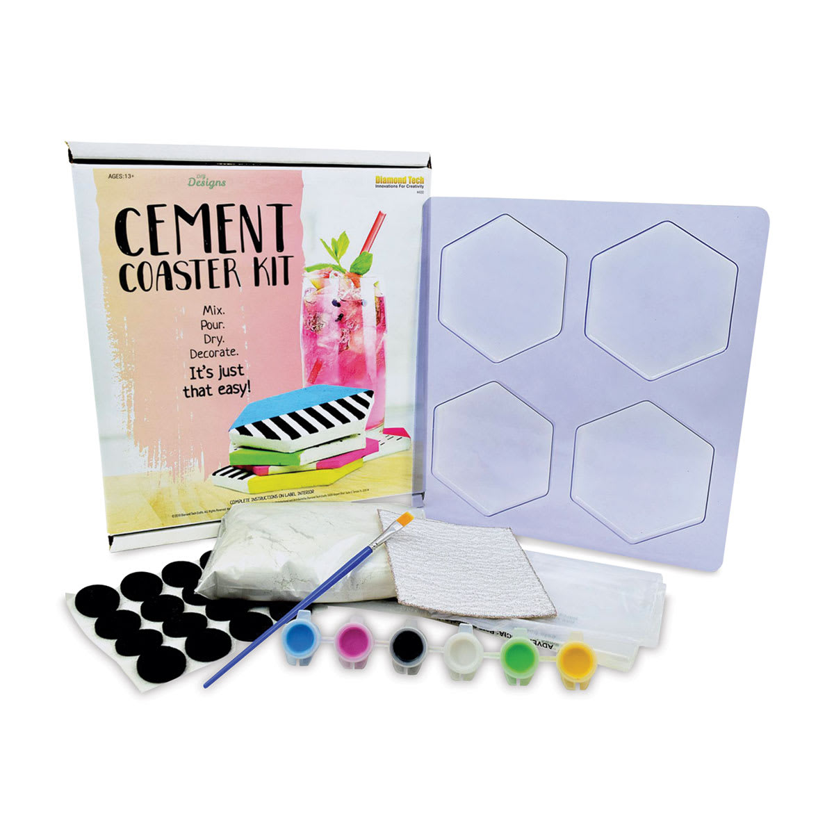 DIY Designs Cement Craft Kit - Coaster Kit (Shown with kit contents.)