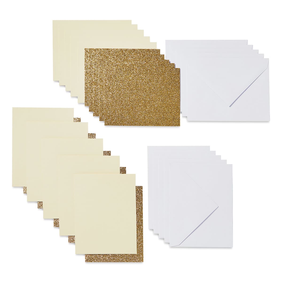 Cricut Joy Cards, Inserts, and Envelopes - Cream/Gold Glitter, Package of 10 (Cards, Inserts, and Envelopes shown out of packaging)
