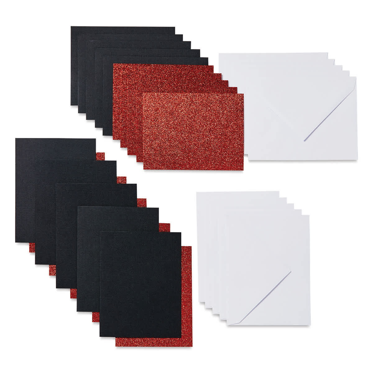 Cricut Joy Cards, Inserts, and Envelopes - Black/Red Glitter, Package of 10 (Cards, Inserts, and Envelopes shown out of packaging)
