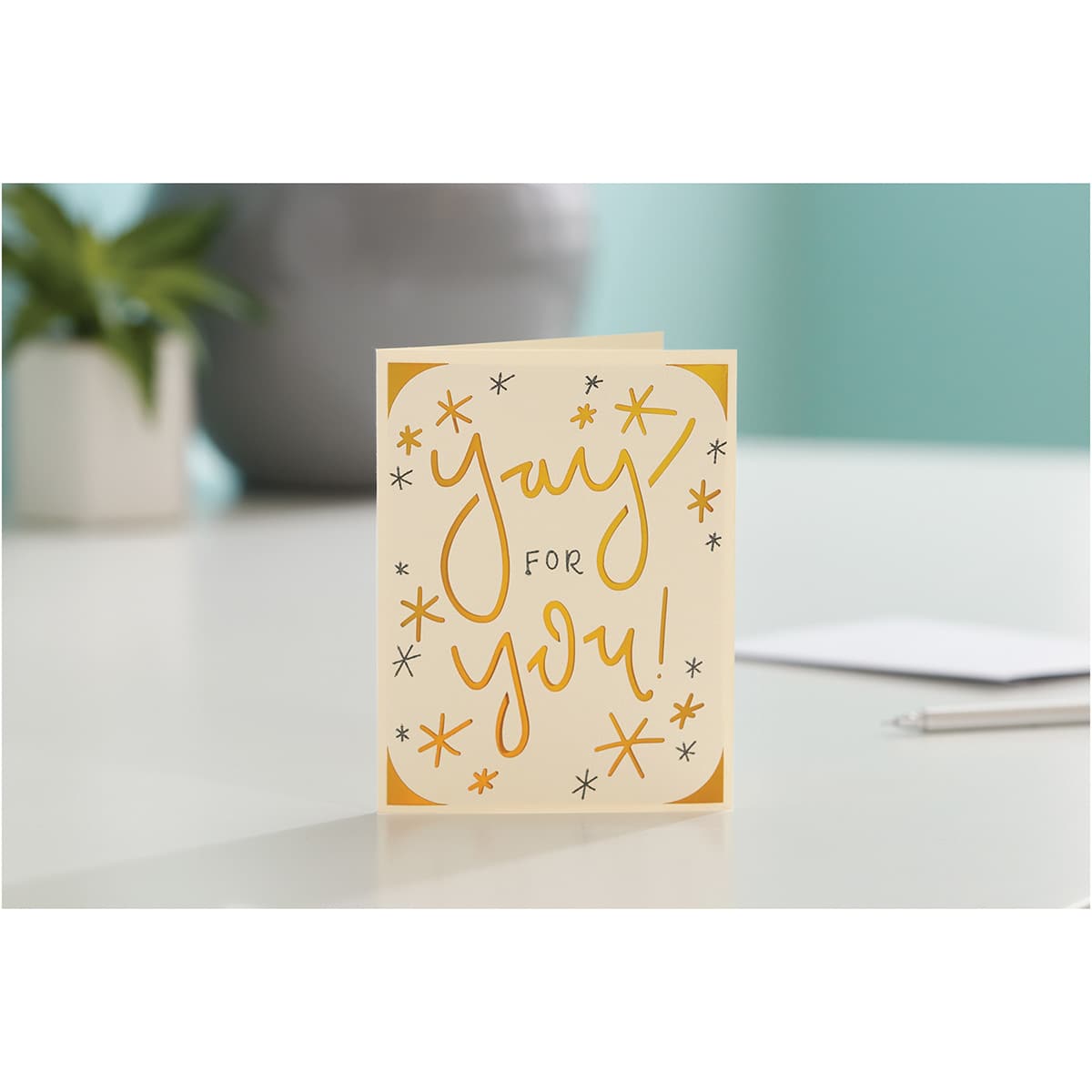 Cricut Joy Cards, Inserts, and Envelopes - Cream/Gold Matte Holographic, Package of 12 (Yay For You Card)