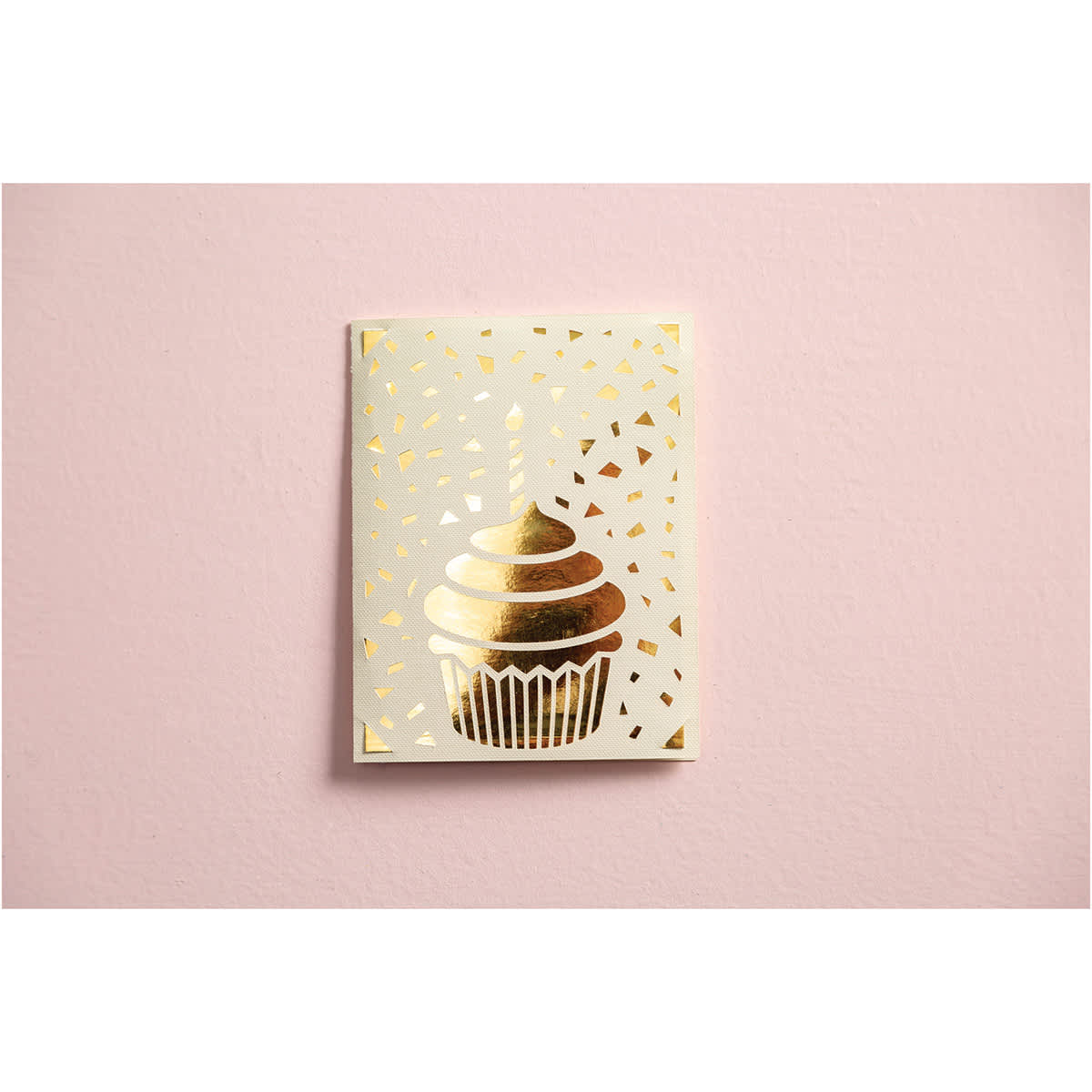Cricut Joy Cards, Inserts, and Envelopes - Cream/Gold Metallic, Package of 12 (Cupcake with Candle Card)