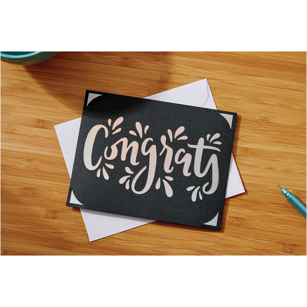 Cricut Joy Cards, Inserts, and Envelopes - Black/Silver Matte Holographic, Package of 12 (Congrats Card)