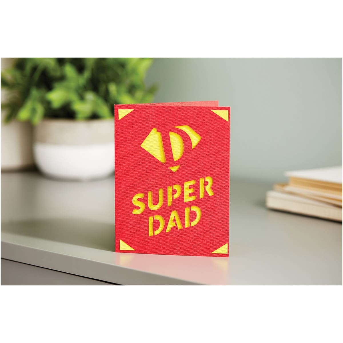 Cricut Joy Cards, Inserts, and Envelopes - Fingerpaint, Package of 12 (Super Dad Card, Red Card and Yellow Insert)