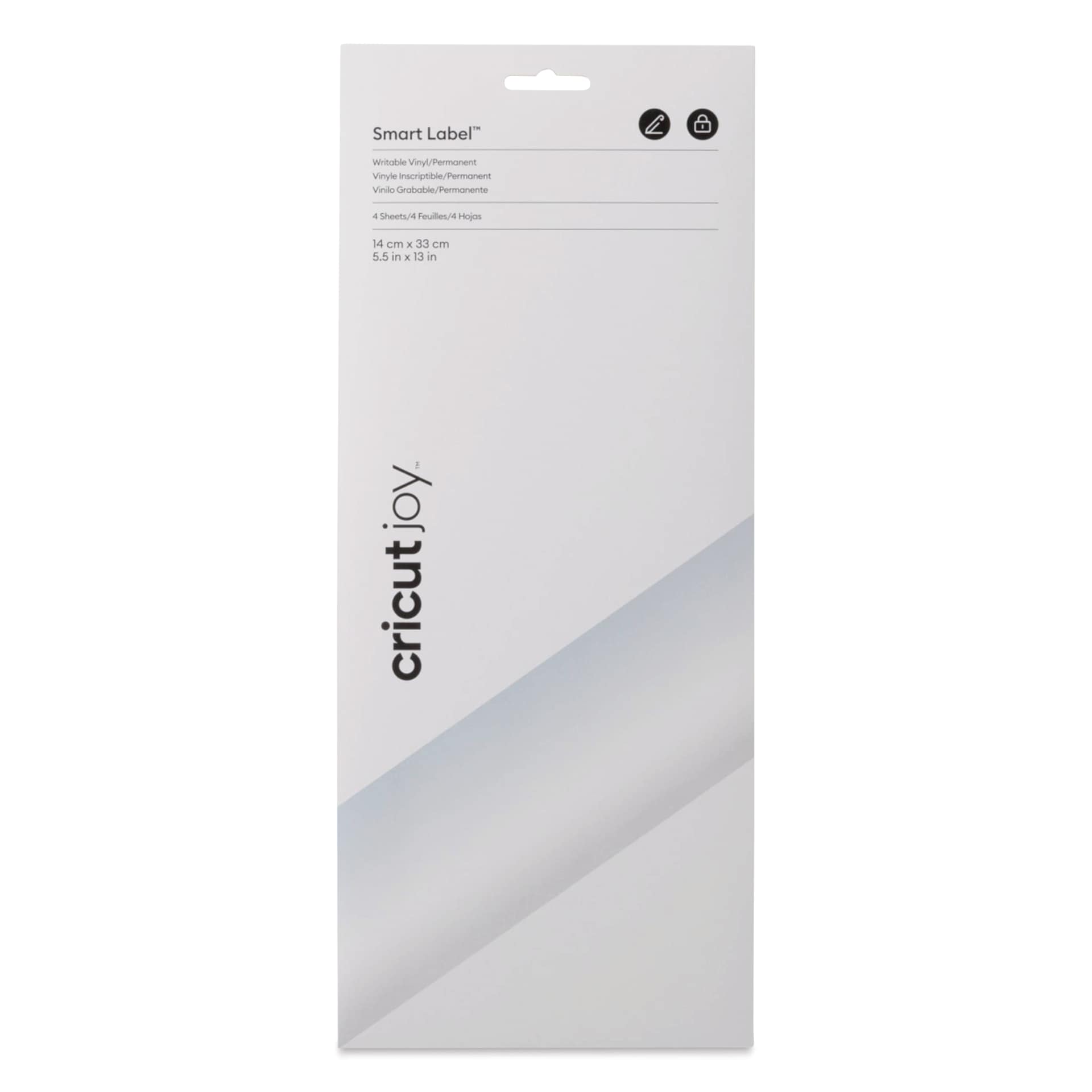 Cricut Joy Permanent Smart Label Writable Vinyl - Transparent, Pkg of 4 Sheets, front of the packaging