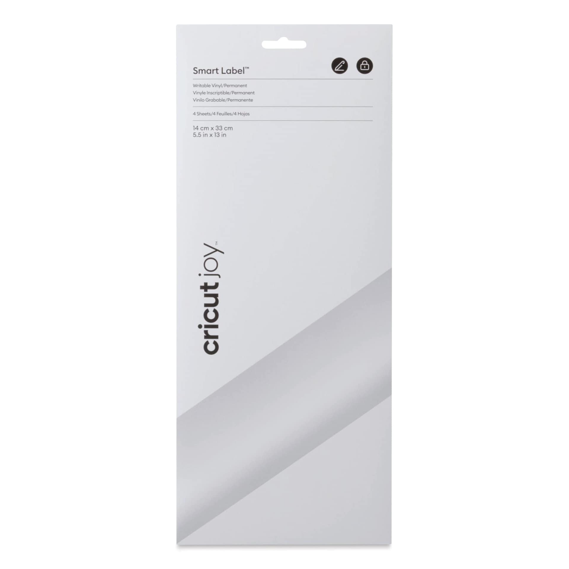Cricut Joy Permanent Smart Label Writable Vinyl - White, Pkg of 4 Sheets, front of the packaging