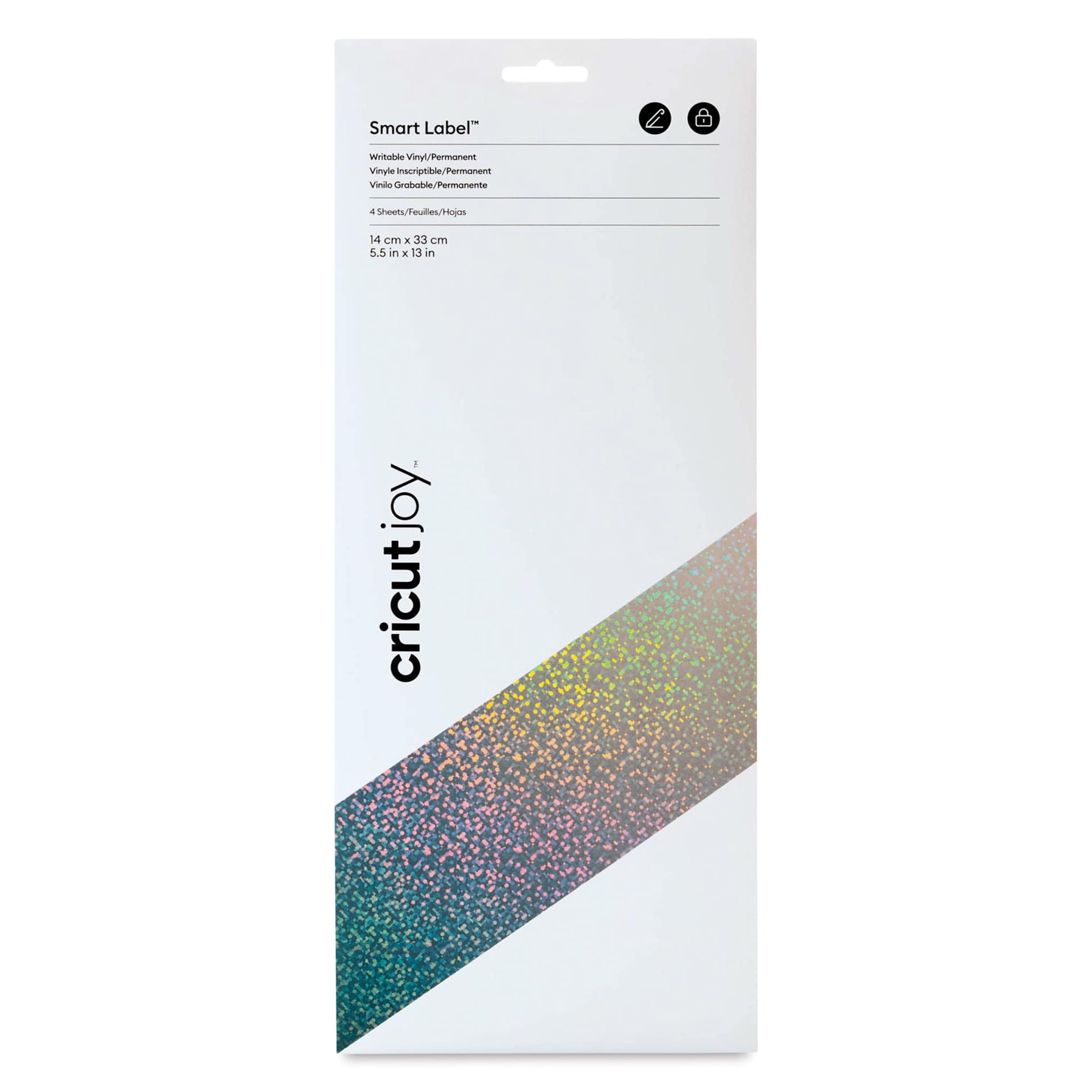 Cricut Joy Permanent Smart Label Writable Vinyl - Silver Holographic, front of the packaging