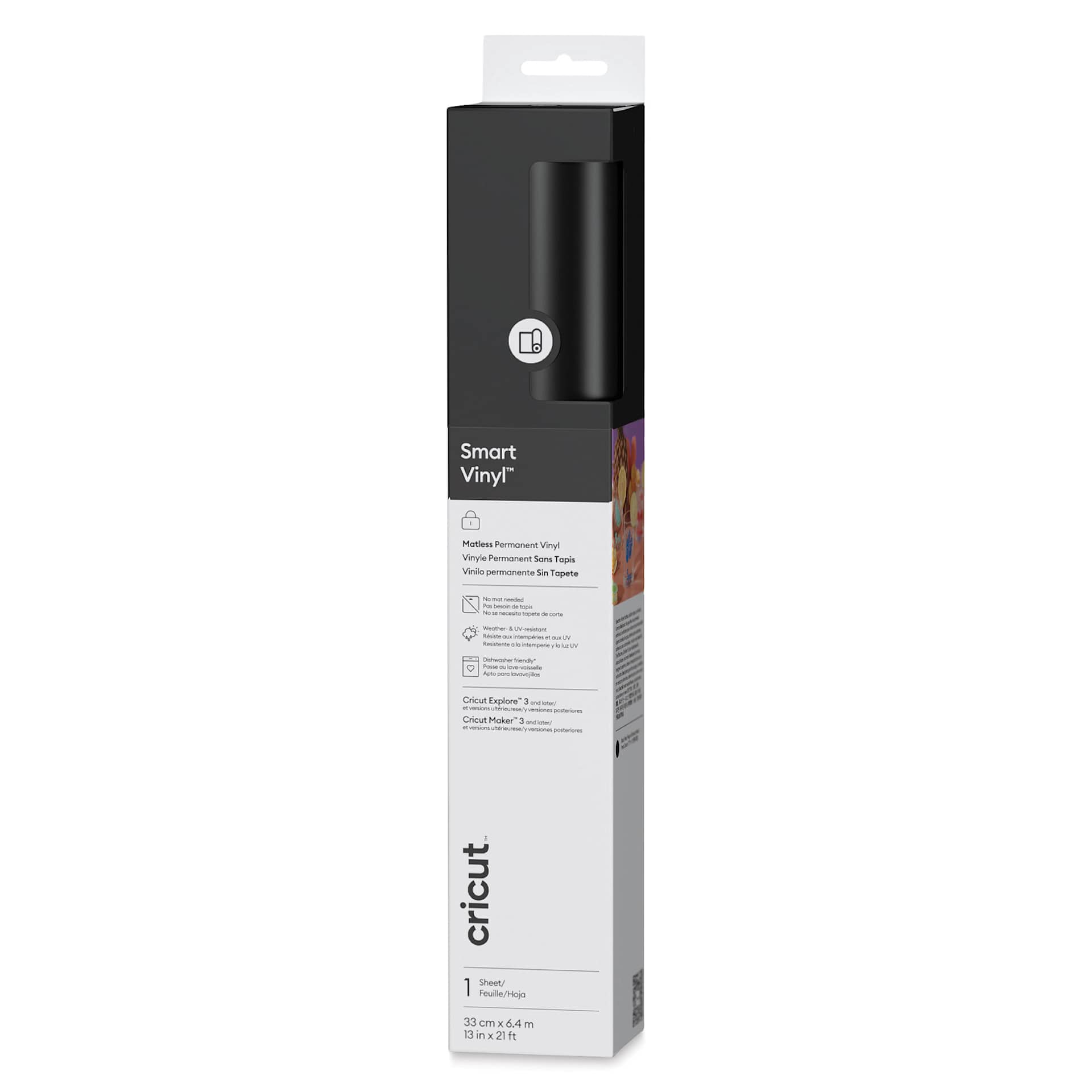 Cricut Permanent Smart Vinyl - Black, 13" x 21 ft, Roll