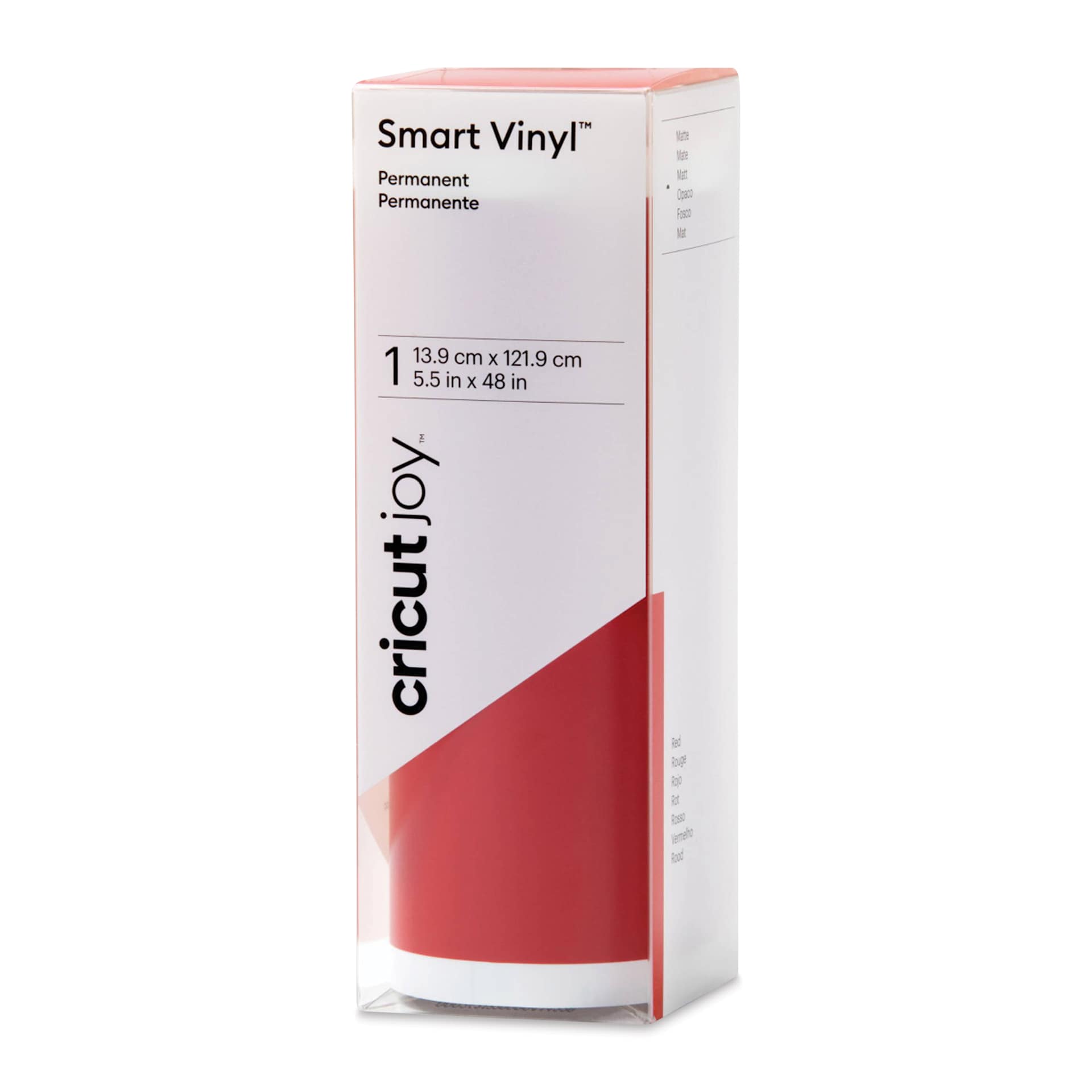 Cricut Joy Permanent Smart Vinyl - Red, Matte, 5-1/2" x 48", roll inside of the packaging